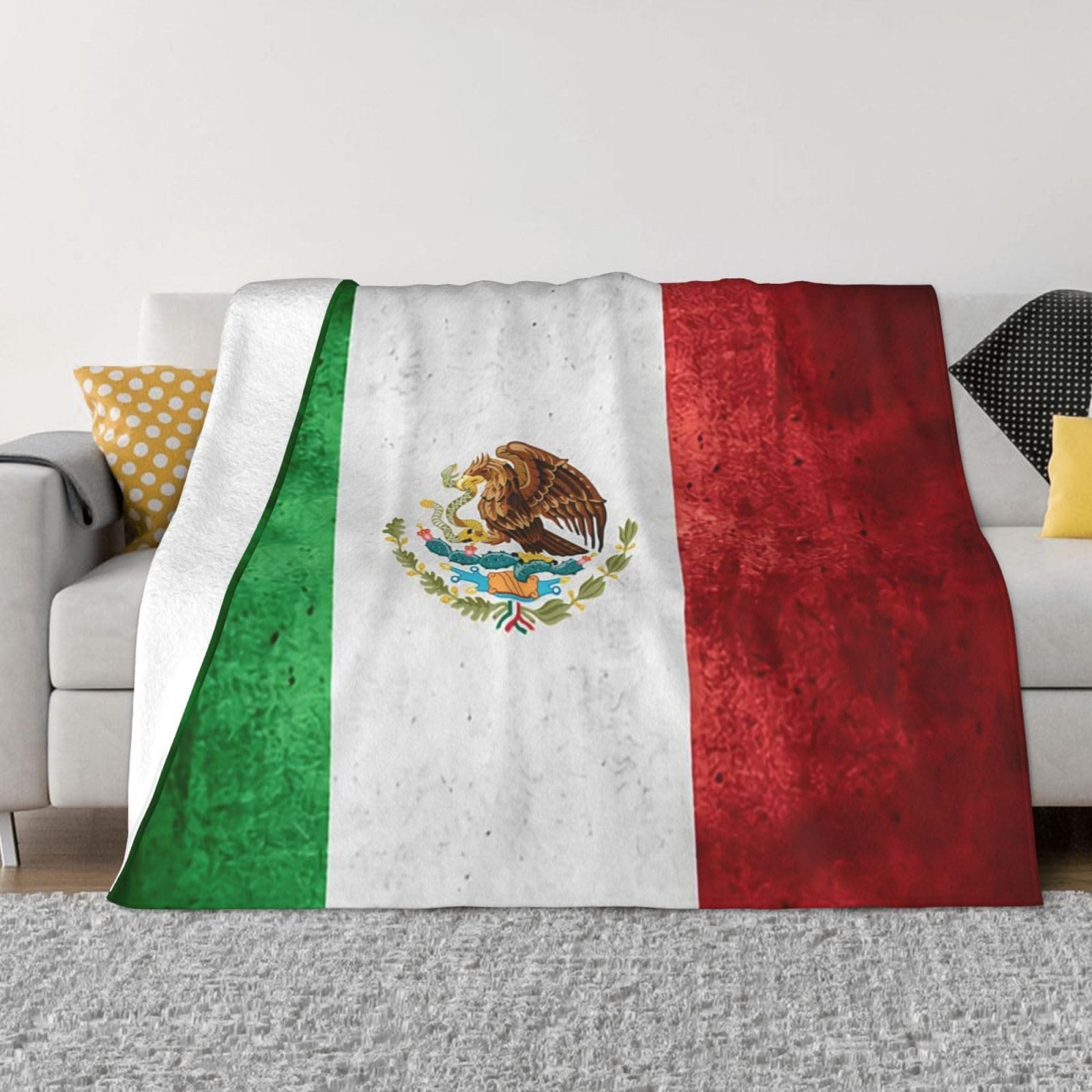 QKLGXLOBAL Retro Mexico Flag Blanket Mexican Flag Bedding Throw Blanket 50x40 Inch for Sofa Bedroom Living Room, Birthday Gift Wedding Gift