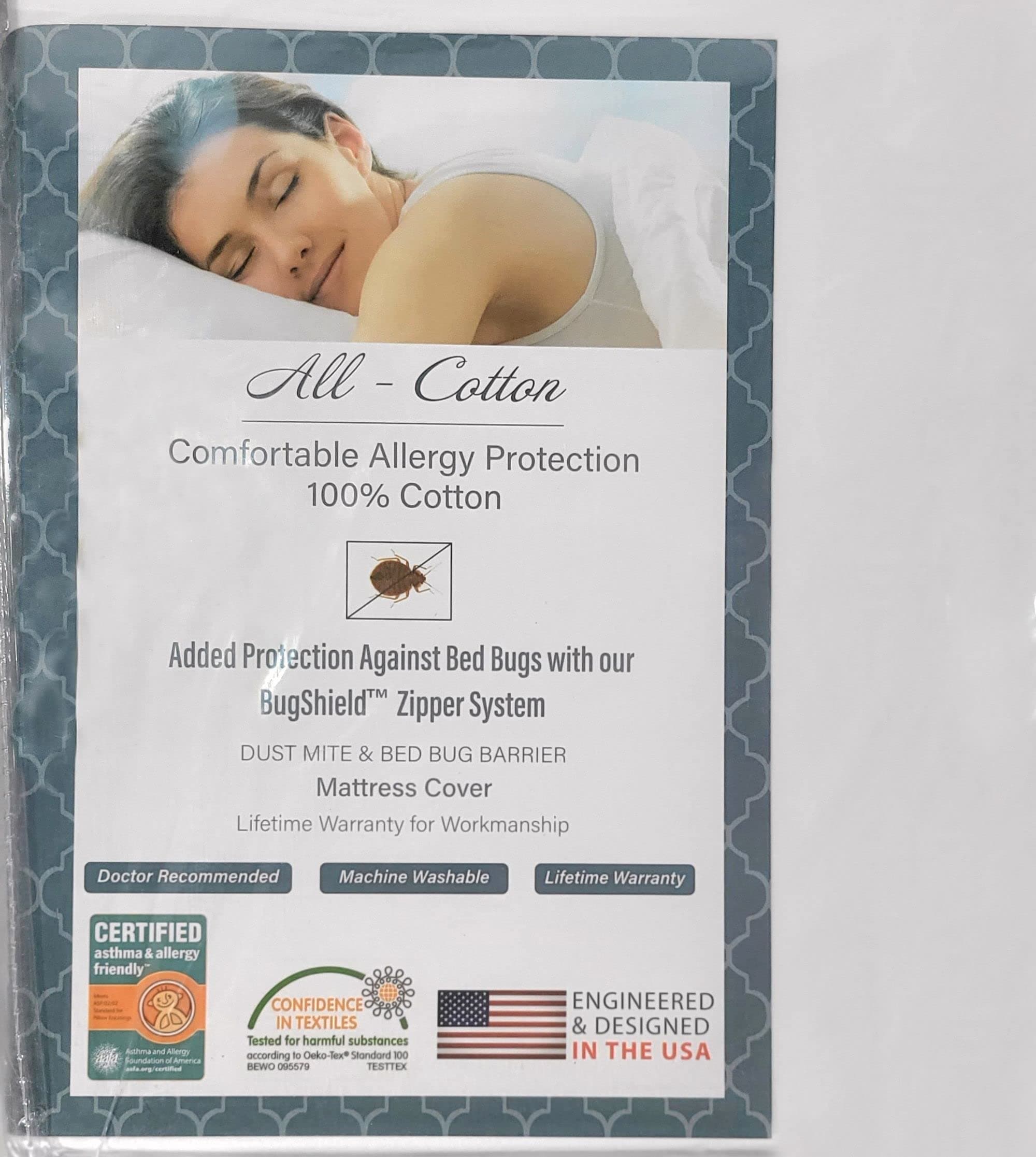 National Allergy 100% Cotton Twin Mattress Encasement 38x75x12, Hypoallergenic, Dust Proof Zippered 6-Sided Cover, Breathable, Noiseless Natural Cotton, AAFA Certified