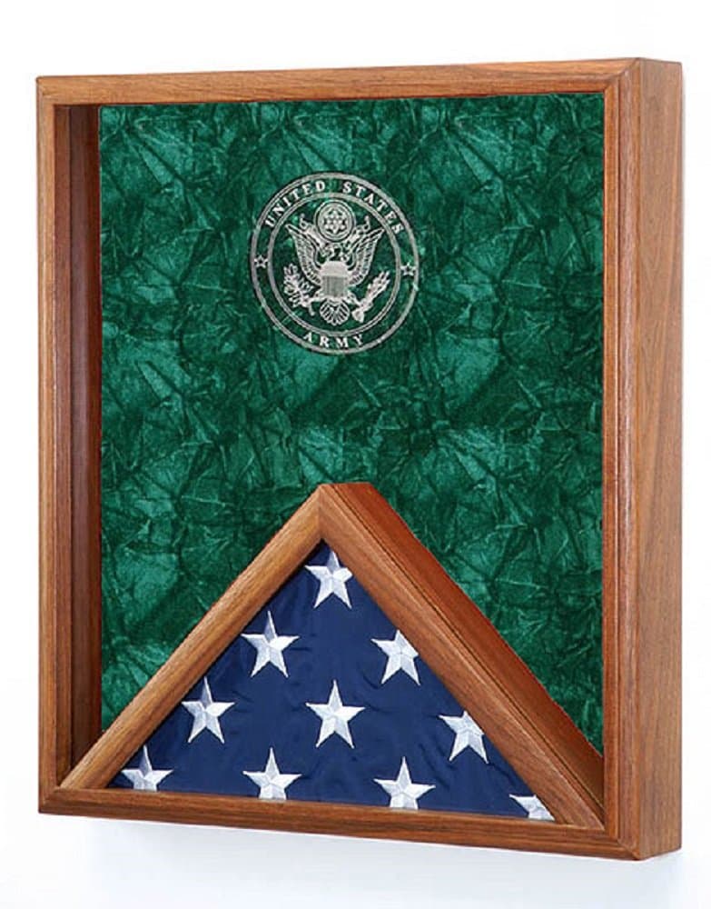 3x5 Flag & Medal Display Case - Shadow Box Wall Display - w/Laser Engraved Military Service Branch Emblem (Army Engraved Emblem)