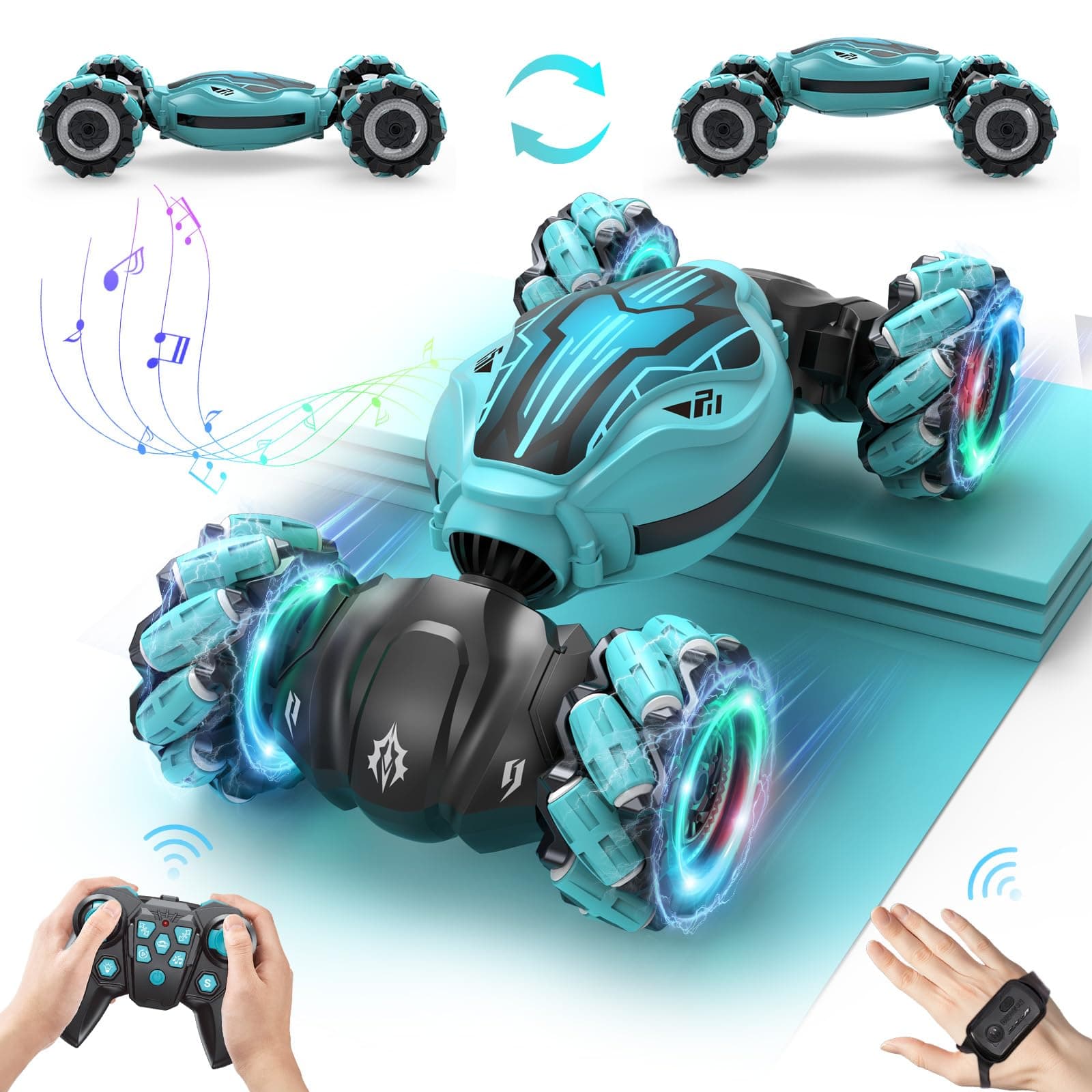 Minetom Remote Control Car, Gesture Sensing RC Stunt Car for Kids 6-12, Toy Cars for Boys & Girls with Light Music Double Sided Flip 360° Rotate Off-Road, Birthday for Kids 6 7 9 10 12