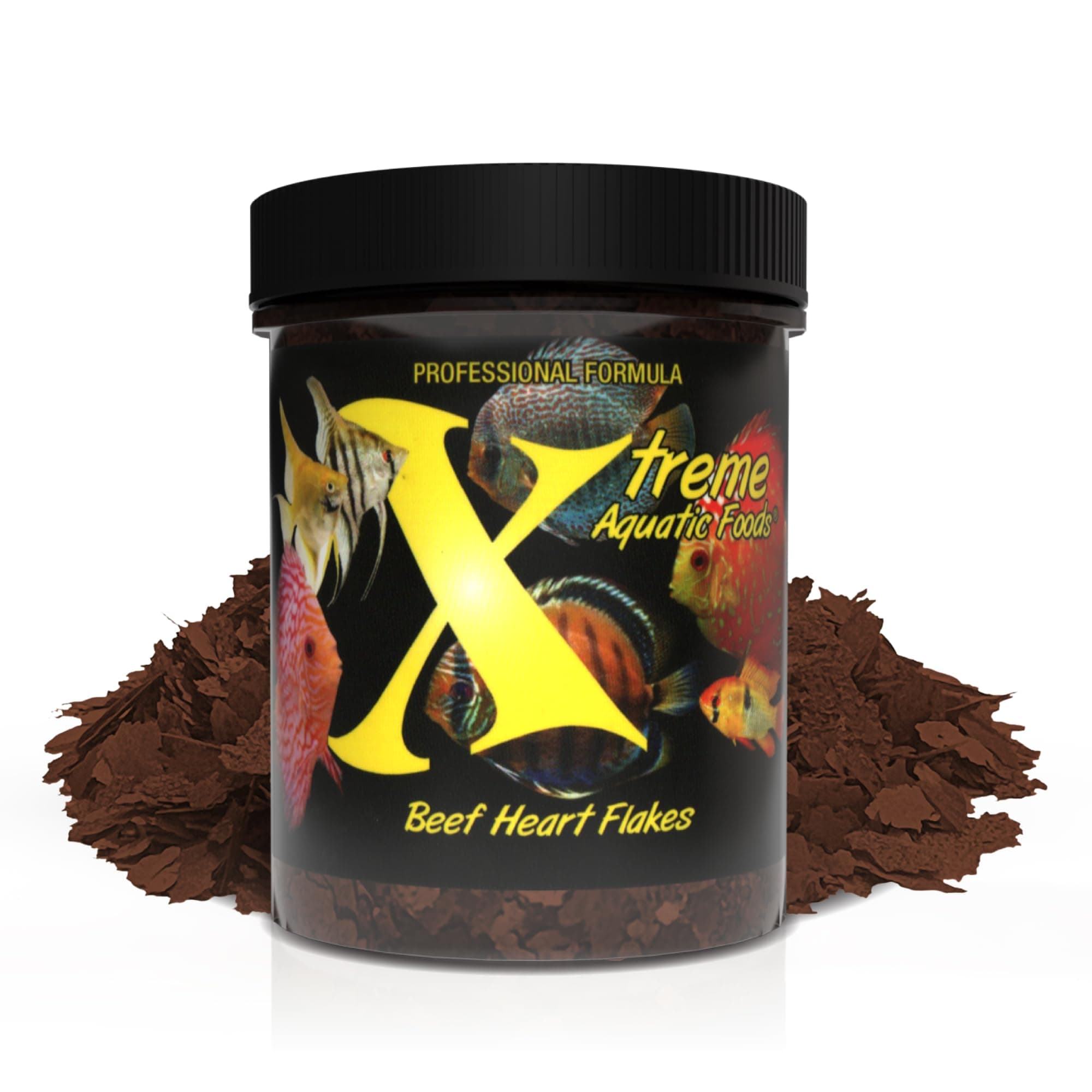 Xtreme Beef Heart Flakes - High Protein, Nutrient-Dense for Tropical & Freshwater Fish, Supports Growth, Color Enhancement, Easy Digestion - Ideal for Discus and Cichlids (1oz)
