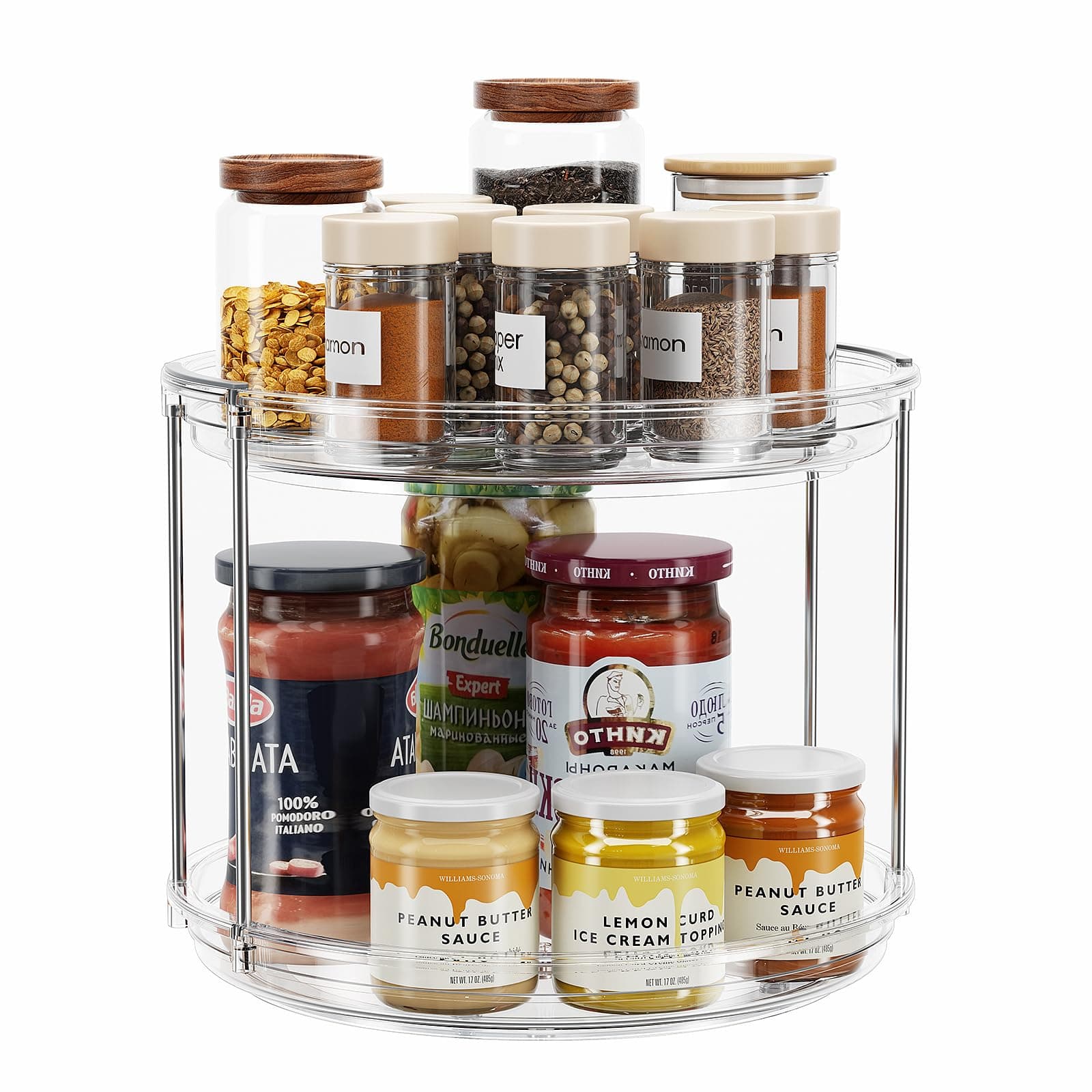 Lamu 2 Tier Lazy Susan Turntable Organizer 9.25'' Rotating Spice Rack Organization For Cabinet, Kitchen Pantry Organizer, Countertop, Spining Makeup Bathroom Vanity, Clear