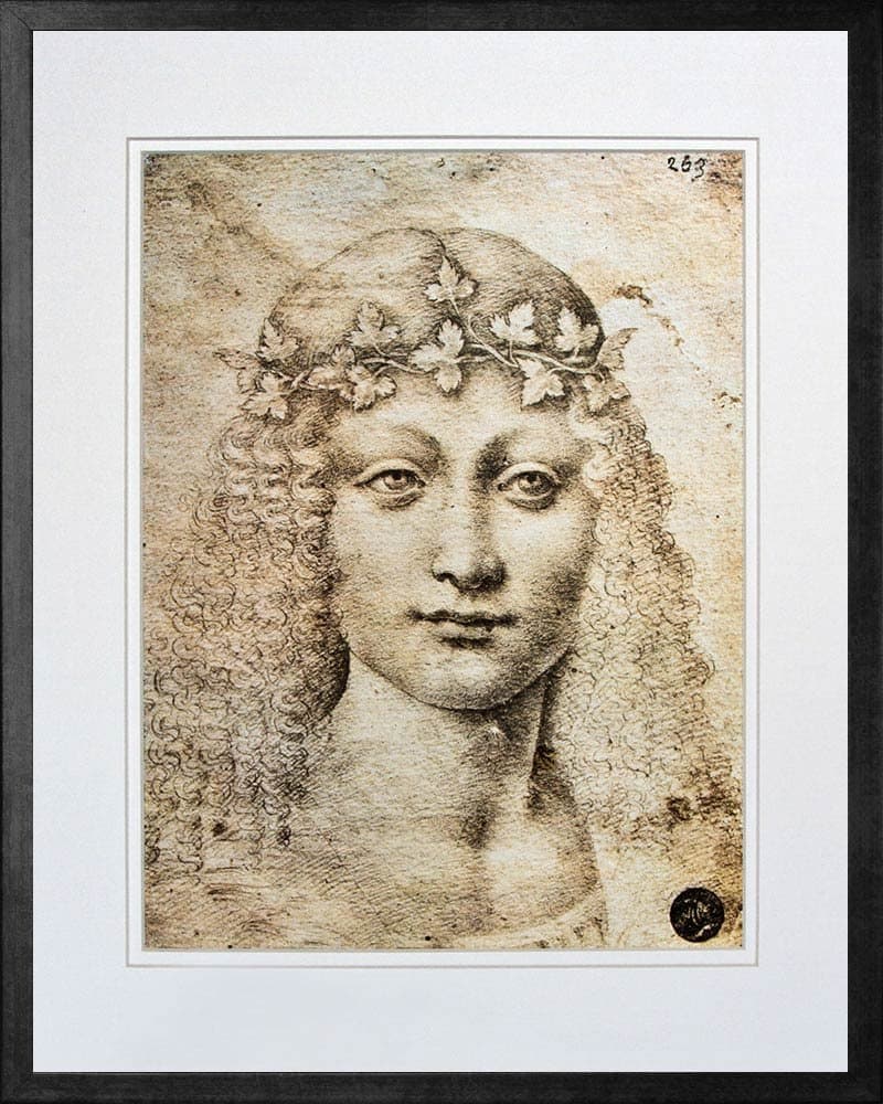 Young Bacchus (Original Giovane Bacco) by Leonardo da Vinci Framed Art Print Poster Custom Made Real Wood Modern Charcoal Frame (17 1/8 x 21 1/8")