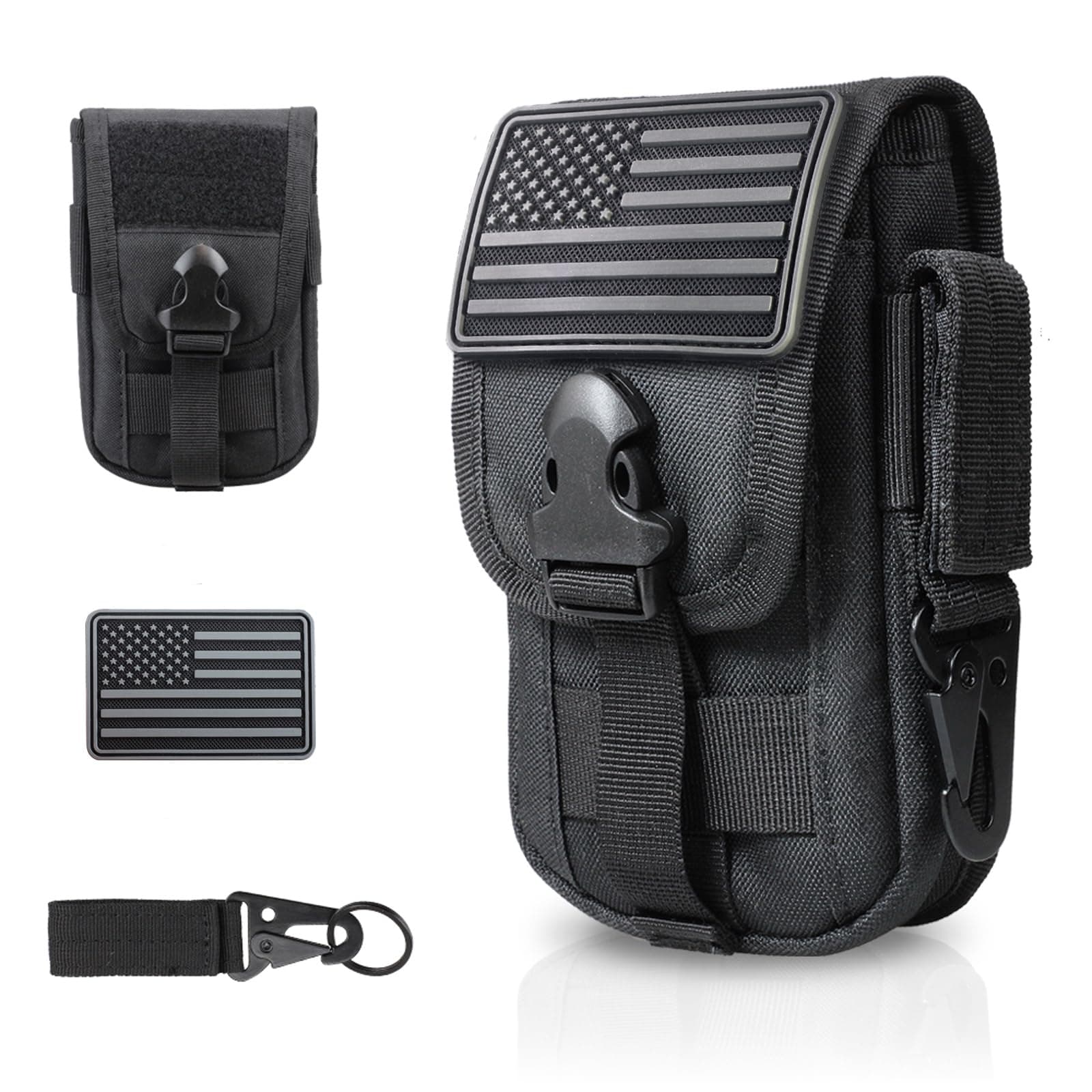 WYNEX Tactical Phone Pouch Molle,Smartphone Holster Bag EDC Utility Cellphone Lock Card Holder Organizer Fit for Waist Belt Case Include Tactical Gear Clip and U.S.A Patch