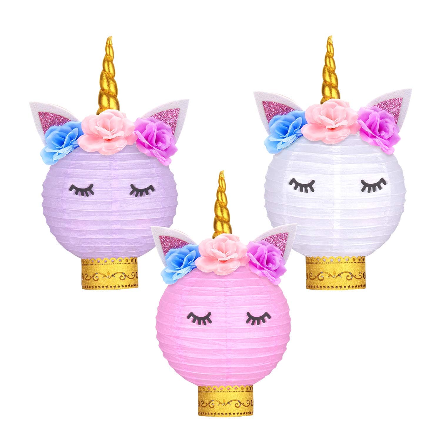 Unicorn Birthday Party Decorations - Unicorn Table Centerpieces Decorations | Unicorn Paper Lanterns DIY Ideas for Unicorn Birthday Party Supplies and Unicorn Hanging Decorations- Set of 3 ( Instructions Included)
