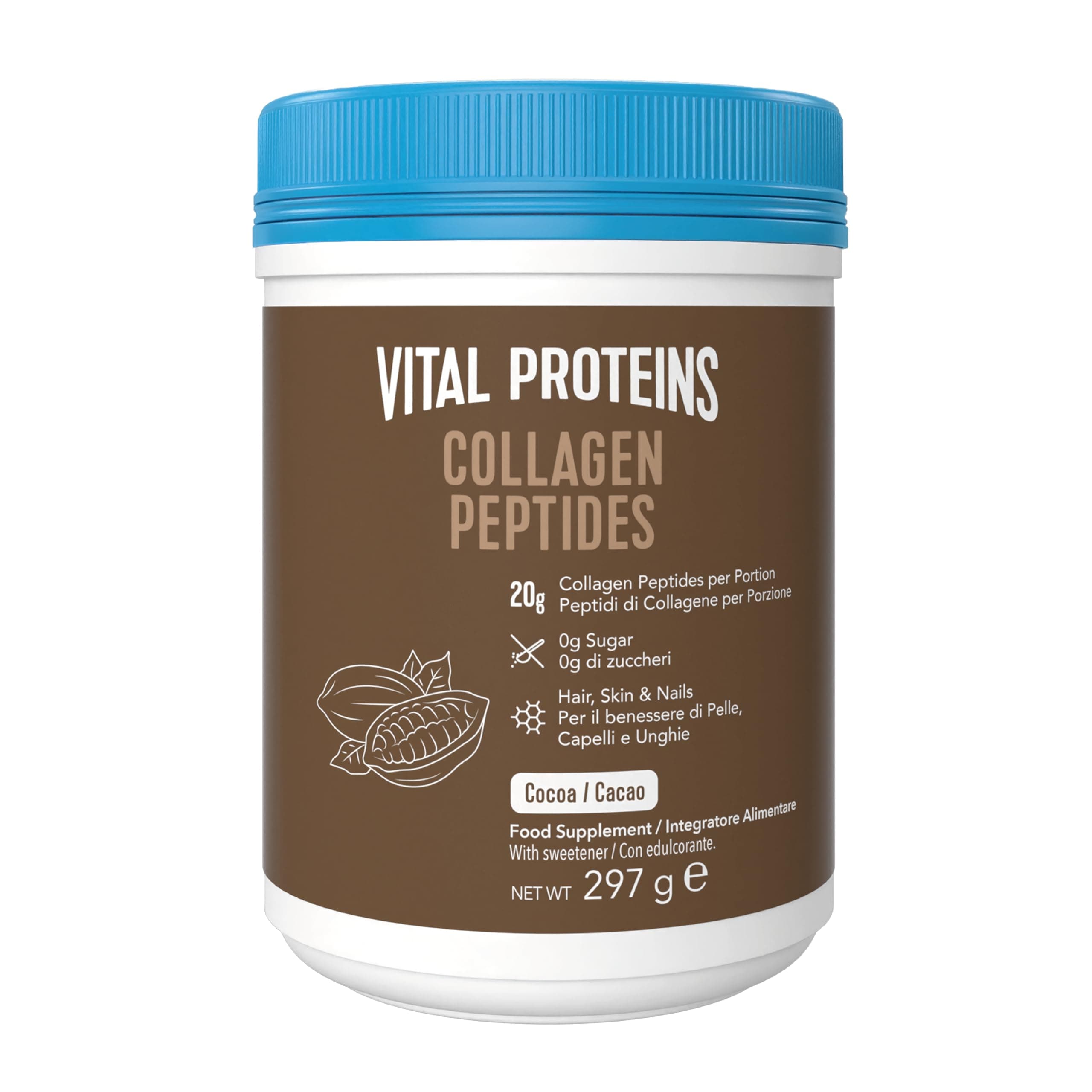 Vital Proteins Collagen Peptides Powder, Supplement (Type I, III), Cocoa Flavor, Hydrolyzed Collagen, for Skin Hair Nail Joint, Dairy and Gluten Free, 20g per Serving, 297g 1 Pack
