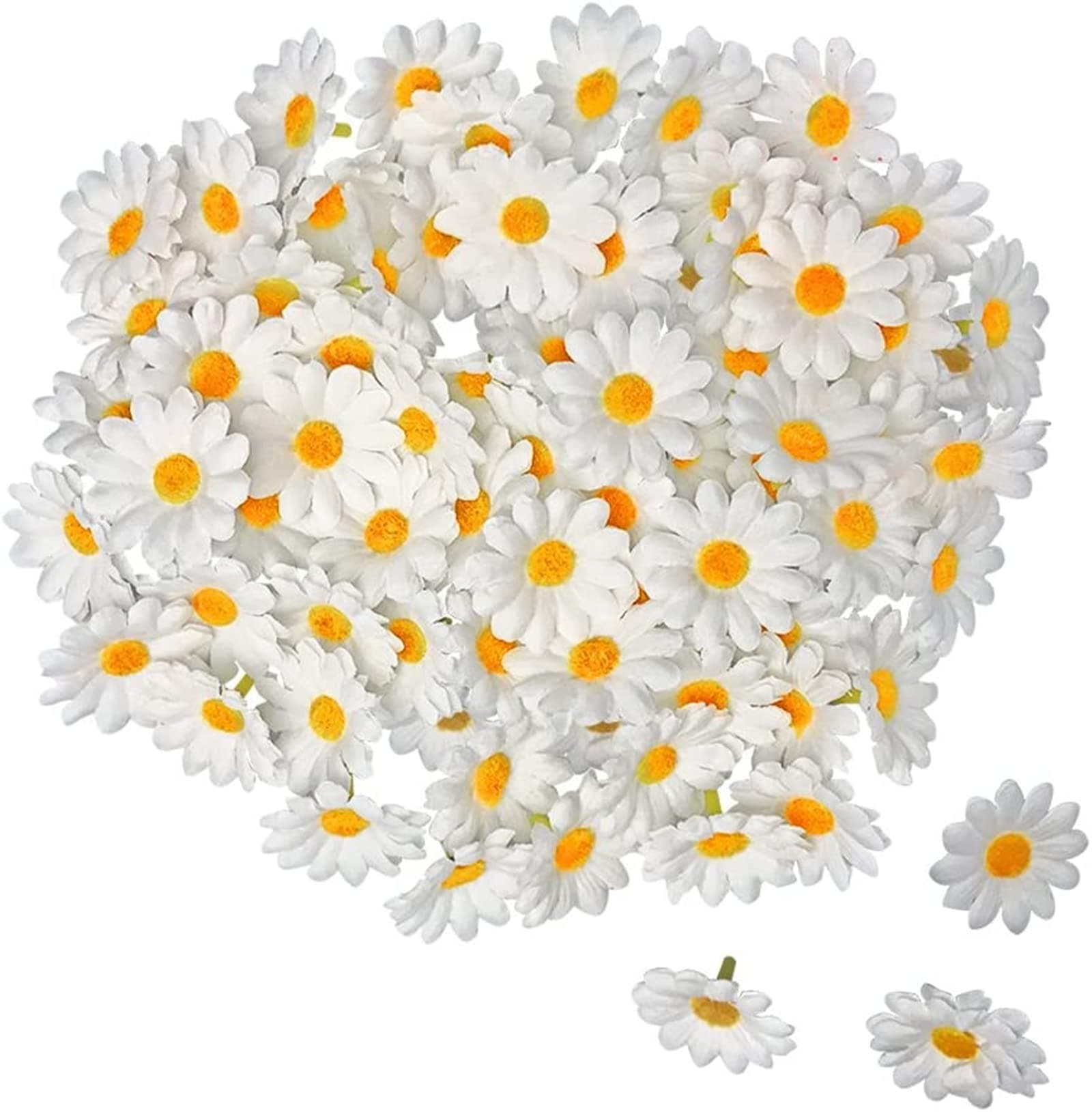 100 PCS White Artificial Fake Lifelike Gerbera Daisy Flowers Heads for Party Wedding and DIY Crafts