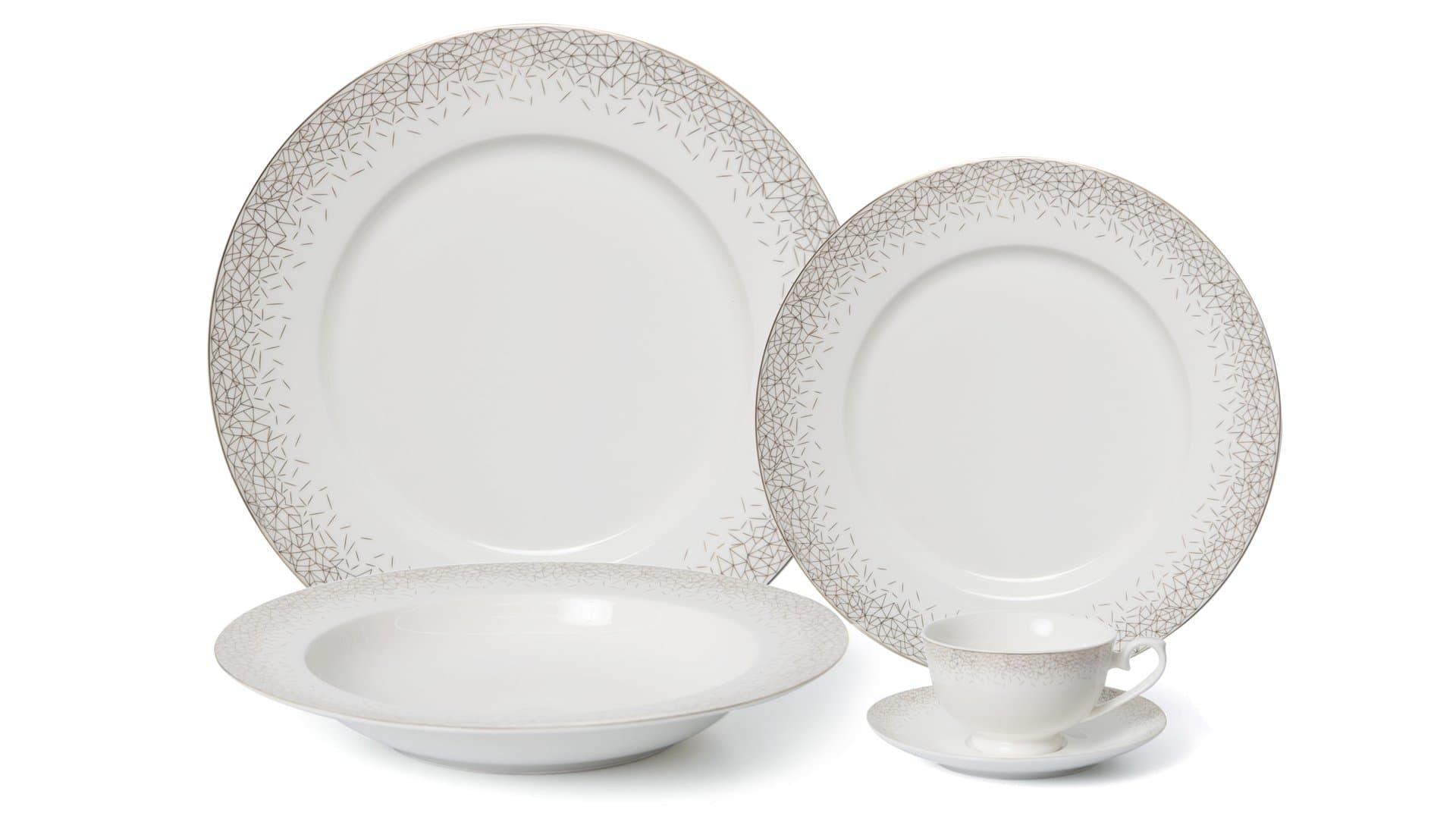 Royalty Porcelain 5-pc Dinner Set for 1, 24K Gold, Premium Bone China Porcelain (Infinity Gold)