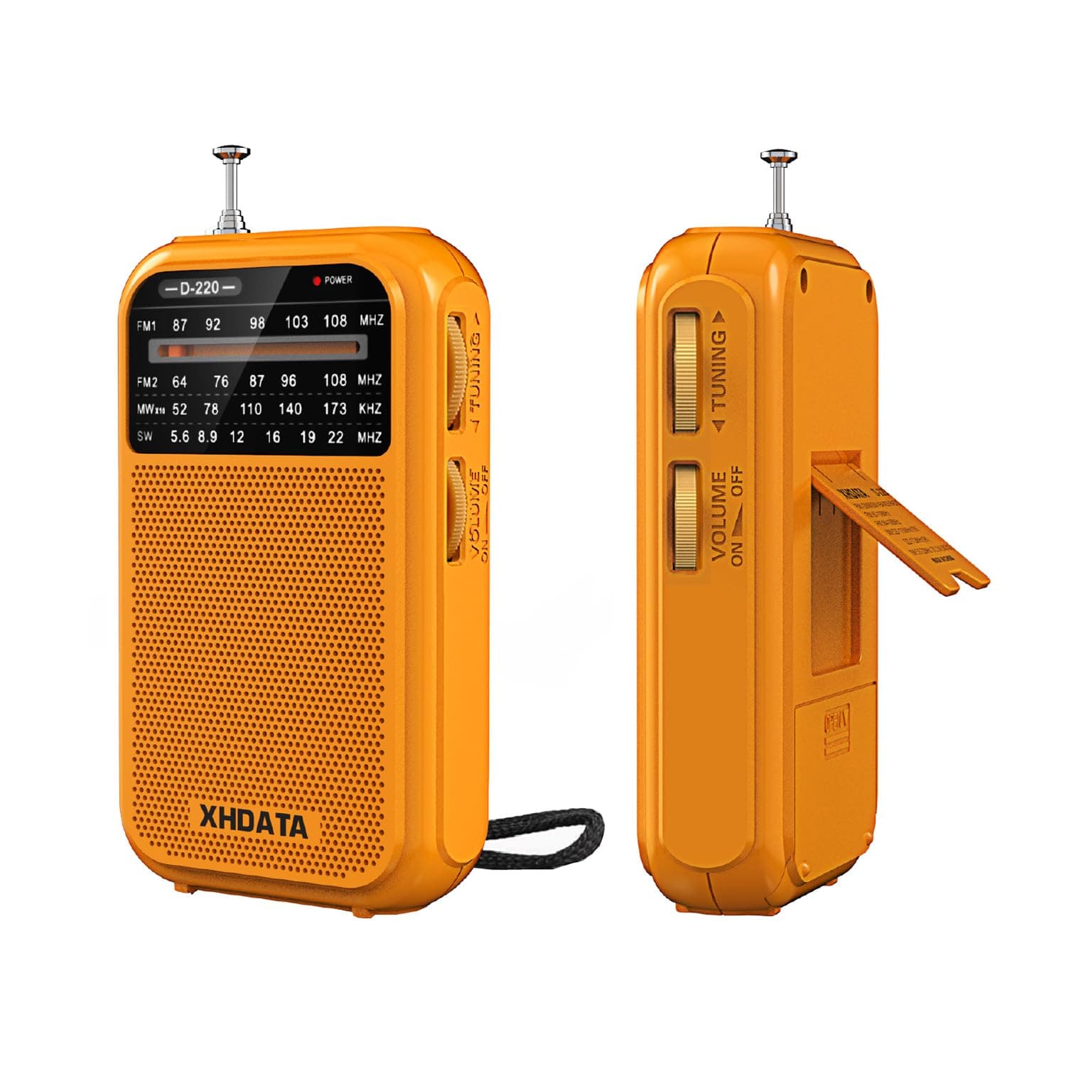 XHDATA D220 Portable Battery Radio Shortwave FM AM Radios Battery Powered Radio (AA), World Receiver with Excellent Reception and Speaker, Suitable for Camping and Walking, Easy to Use(Yellow)