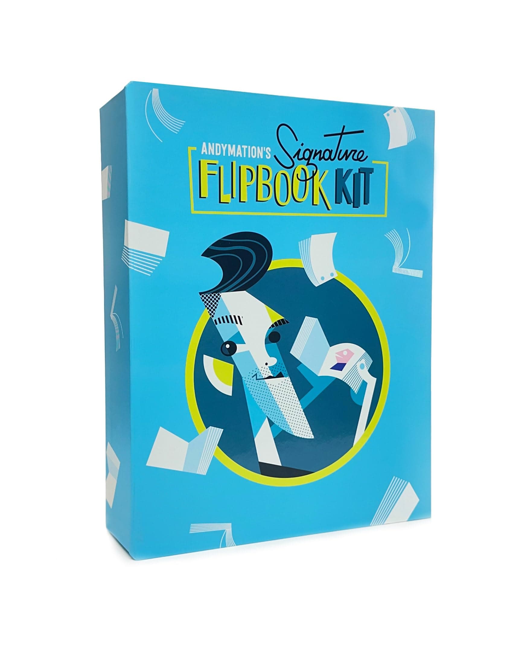 Andymation's Signature Flipbook Kit for Kids & Adults for Drawing Animation, Premium Pre-drilled Flip Book Paper, Removable Binding Screws, Custom Erasers, "The Pencil" Printed Flipbook