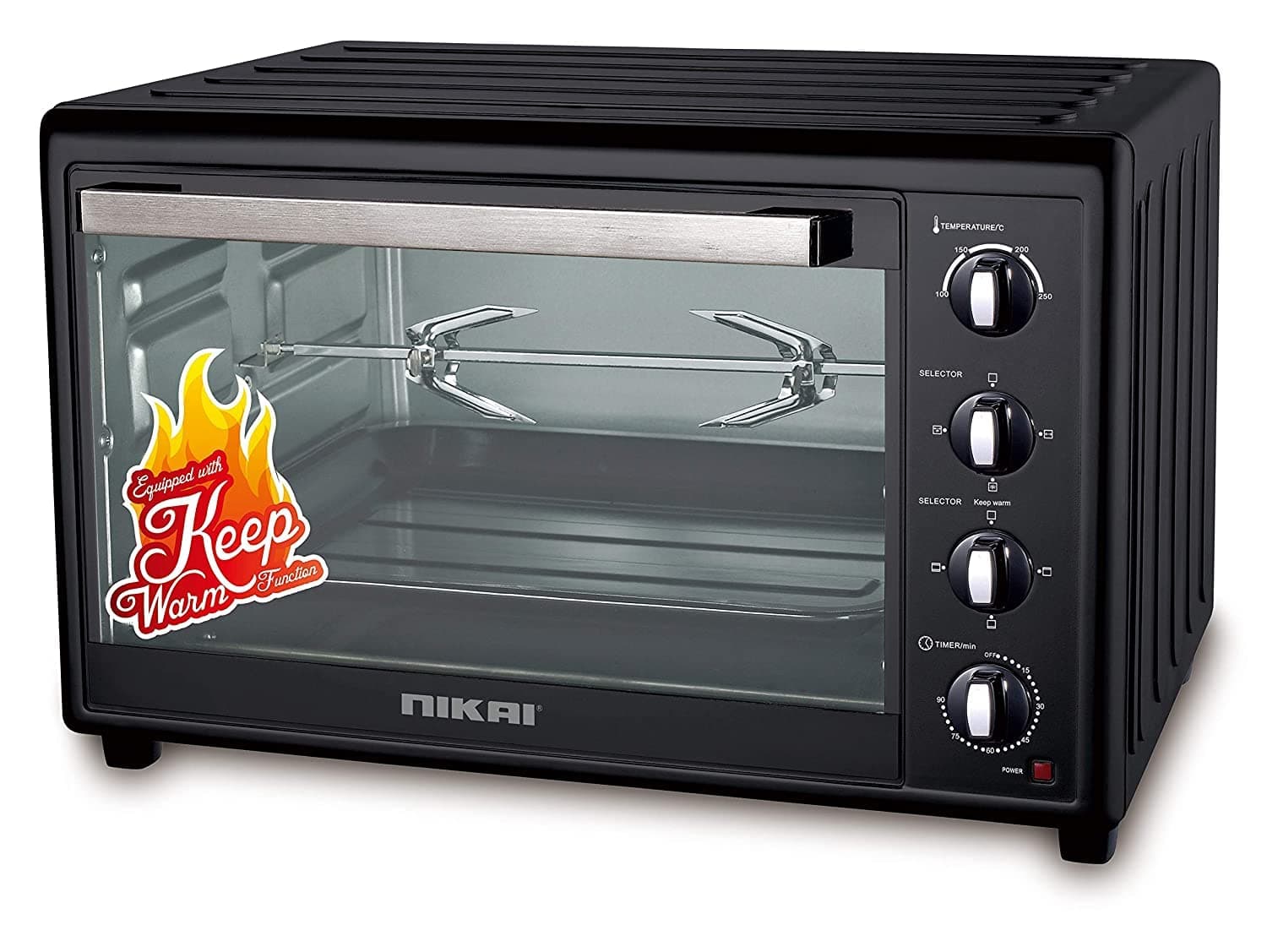 Nikai 120 Ltr Double Glass Electric Oven, Multifunction Toaster Oven With Convection Fan & Rotisserie, Keep Warm Function For Toasting/Baking/Broiling, NT1201RCAX, Black, 2 Years Warranty
