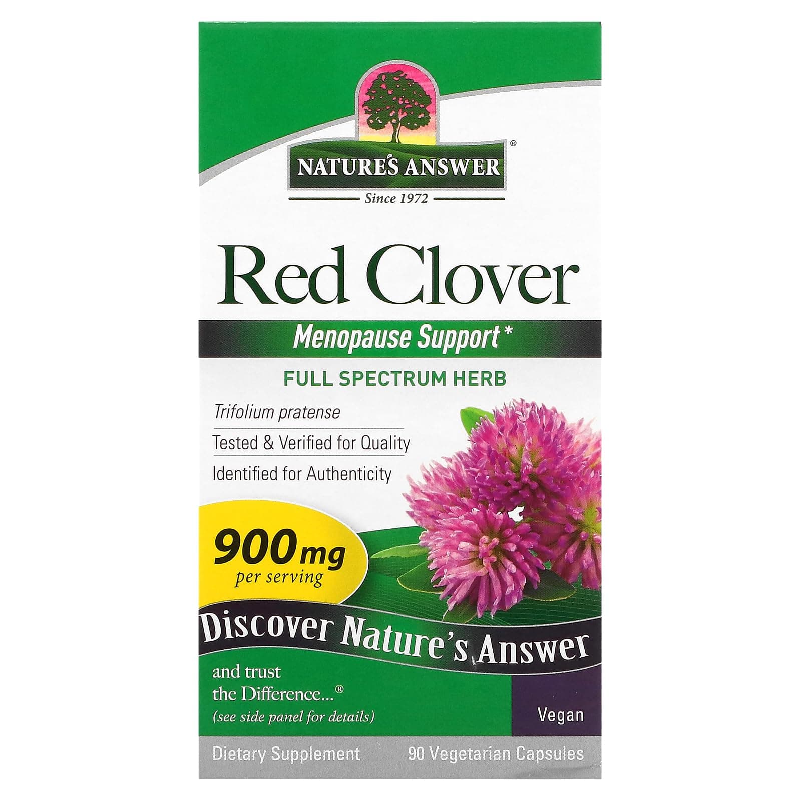 Nature's Answer Red Clover Tops 900 mg Vegetarian Capsules, 90's