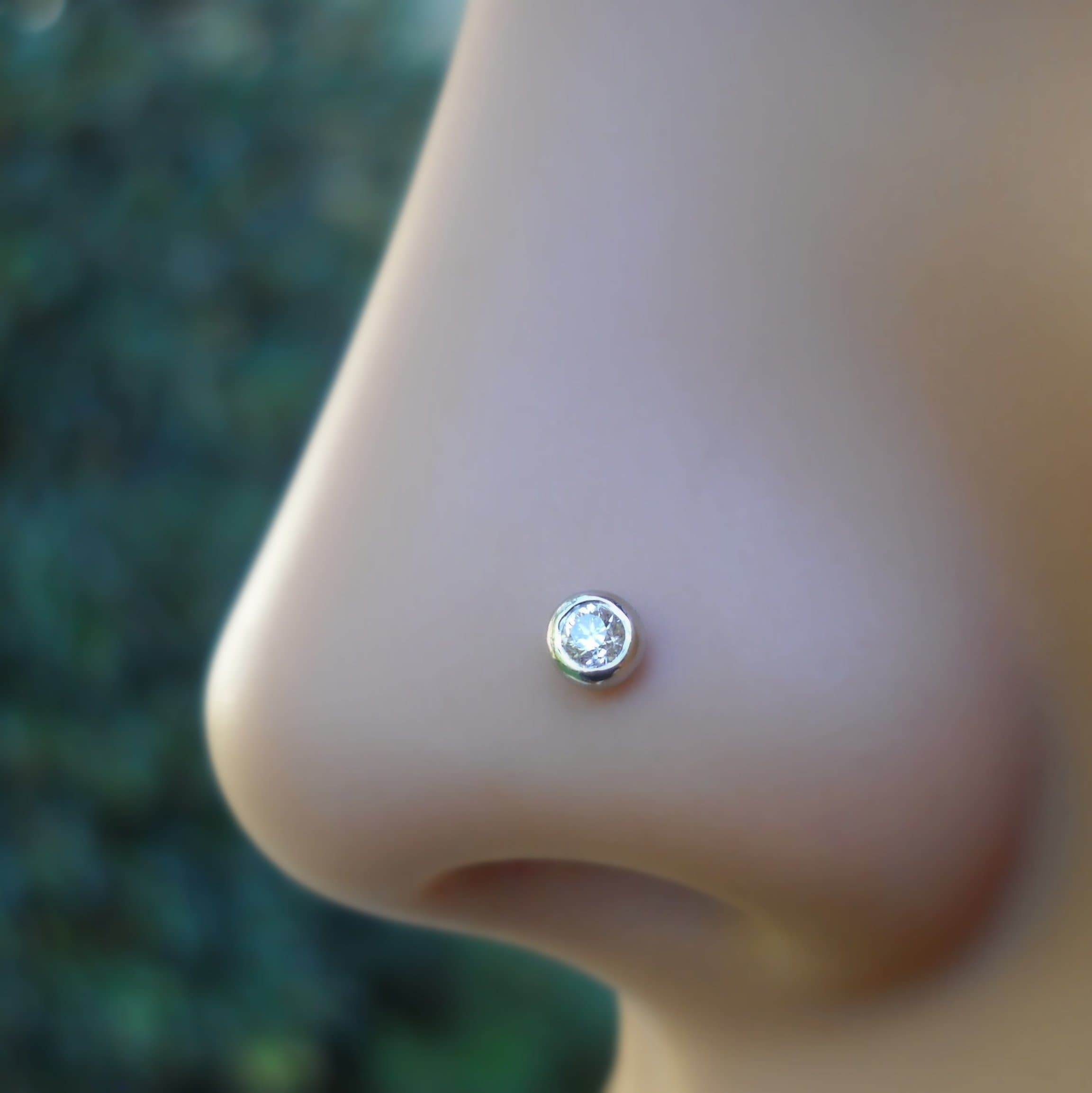 Nose Ring Stud 2mm Genuine Diamond - Cartilage Tragus Earring - 14K Solid Gold 2.5mm Stud 20G to 16G Post