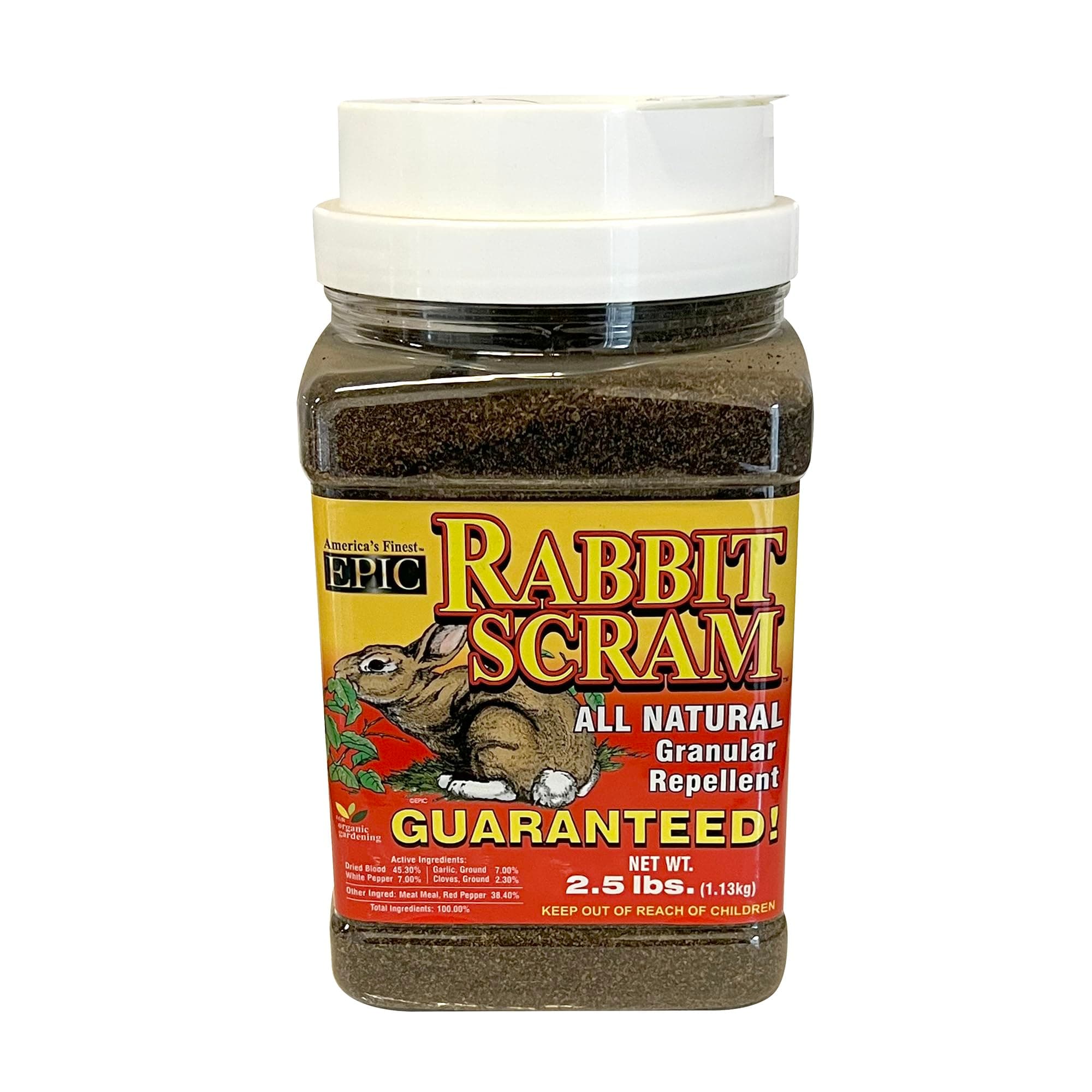 EPIC REPELLENTS Rabbit Scram All Natural Granular Repellent - All-Natural, Animal, People and Pet Safe Granule (2.5 lb Shaker)