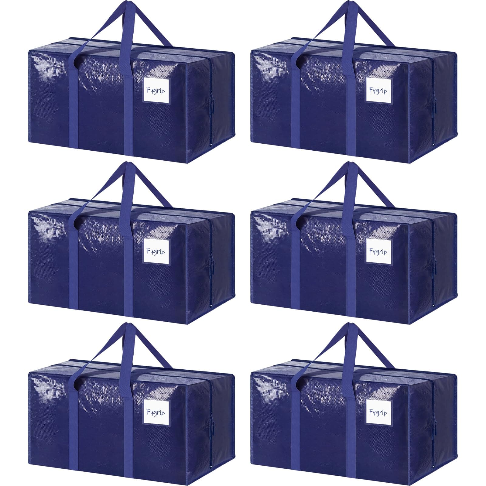 6 Pack Extra Heavy Duty Large Moving Bags with Strong Zipper & Comfortable Handles, Sturdy & Durable Clothes Storage Bags Totes Bins, Blue Packing Moving Boxes for College Supplies, Dark Blue