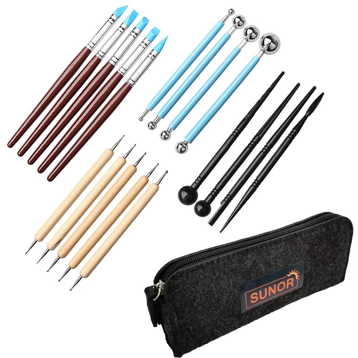 Ball Stylus Dotting Silicone Sculpting Kit SUNOR Polymer Clay Sculptures Tools Sculpting Modeling Tool for Pottery Rock Painting Ceramics Doll Modeling Carving Embossing Paper Flowers 18pcs