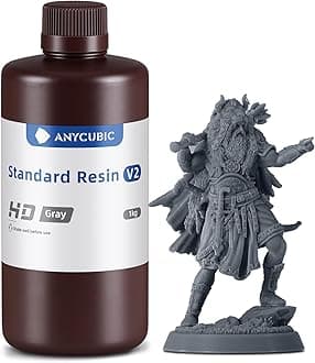 ANYCUBIC 3D Printer Resin, Upgraded 8K Standard Resin V2, Enhanced Toughness and Strength, Lower-Odor, High Precision 3D Printing Resin for All LCD Resin 3D Printers (HD Grey, 1kg)