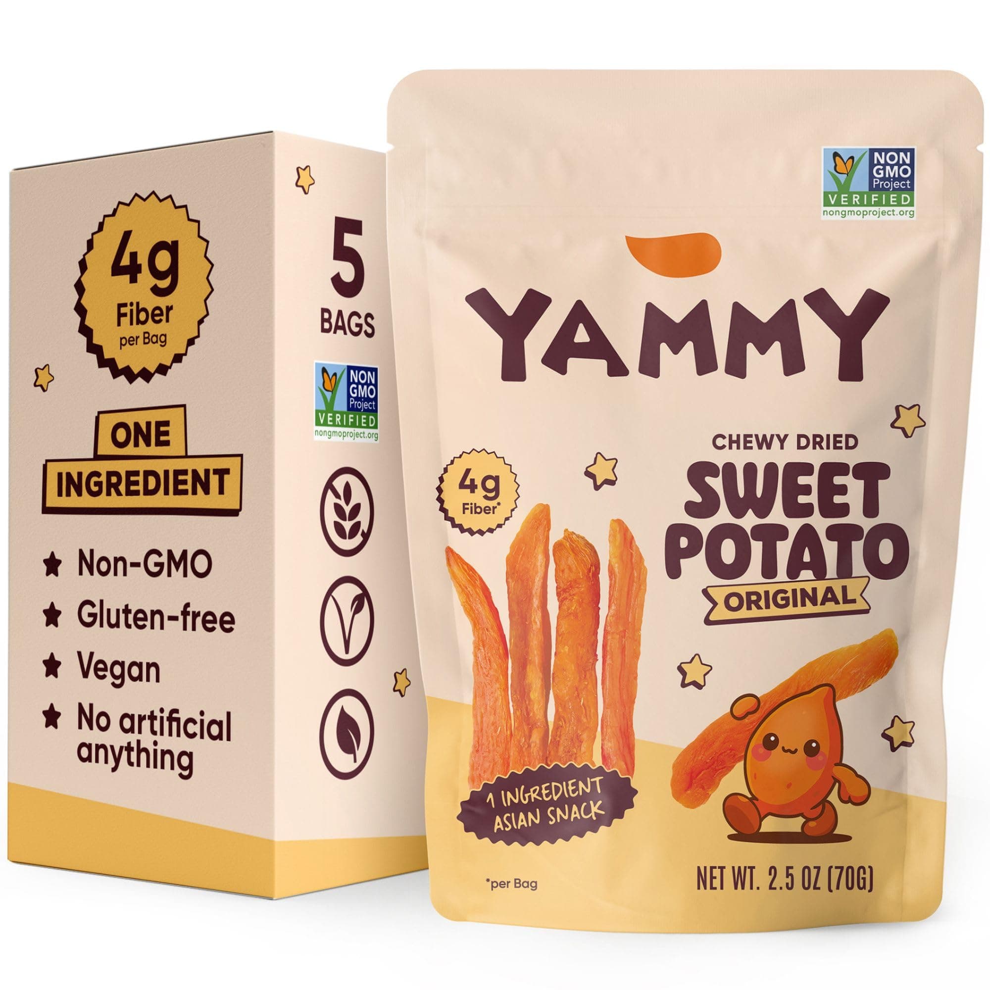 Yammy Dried Sweet Potato Sticks (5-Pack) - 1 Ingredient Superfood - Healthy Asian Snack for Adults & Kids (Japanese, Korean, Chinese Food) - Vegan, Gluten-Free, 3g Protein, 4g Fiber, 2.5oz