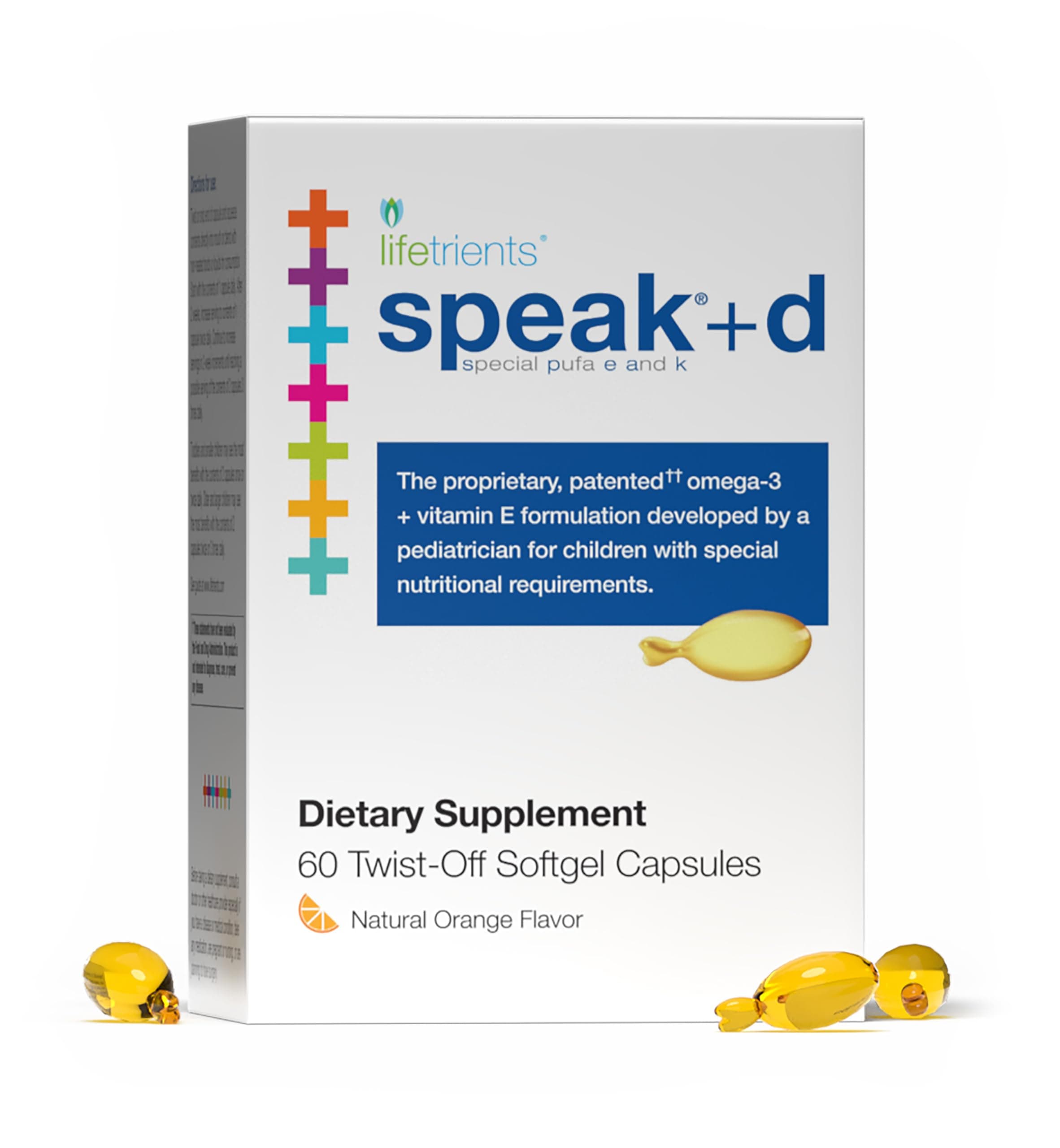Lifetrients Speak+d Twist-Off Softgels – Natural Orange – 60 Softgels – Pediatrician Formulated to Support Children with Special Nutritional Requirements – Enhanced with Omega-3, Vitamin E’s & D3