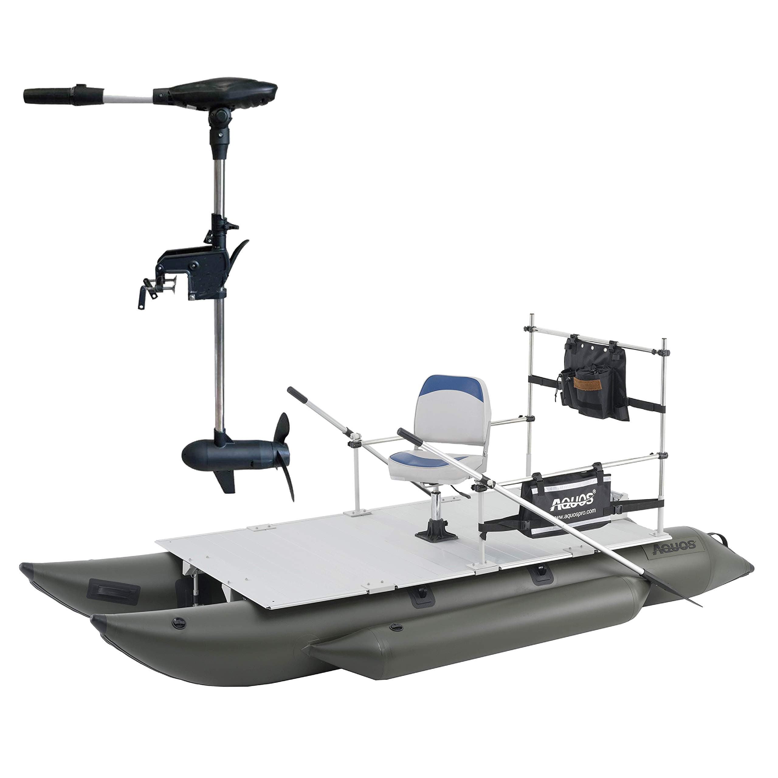 AQUOS 2021 Heavy-Duty for Two Series PF380 12.5ft Inflatable Pontoon Boat with Folding Seat, Guard Bar, Haswing Electric Trolling Motor for Saltwater, Freshwater Fishing