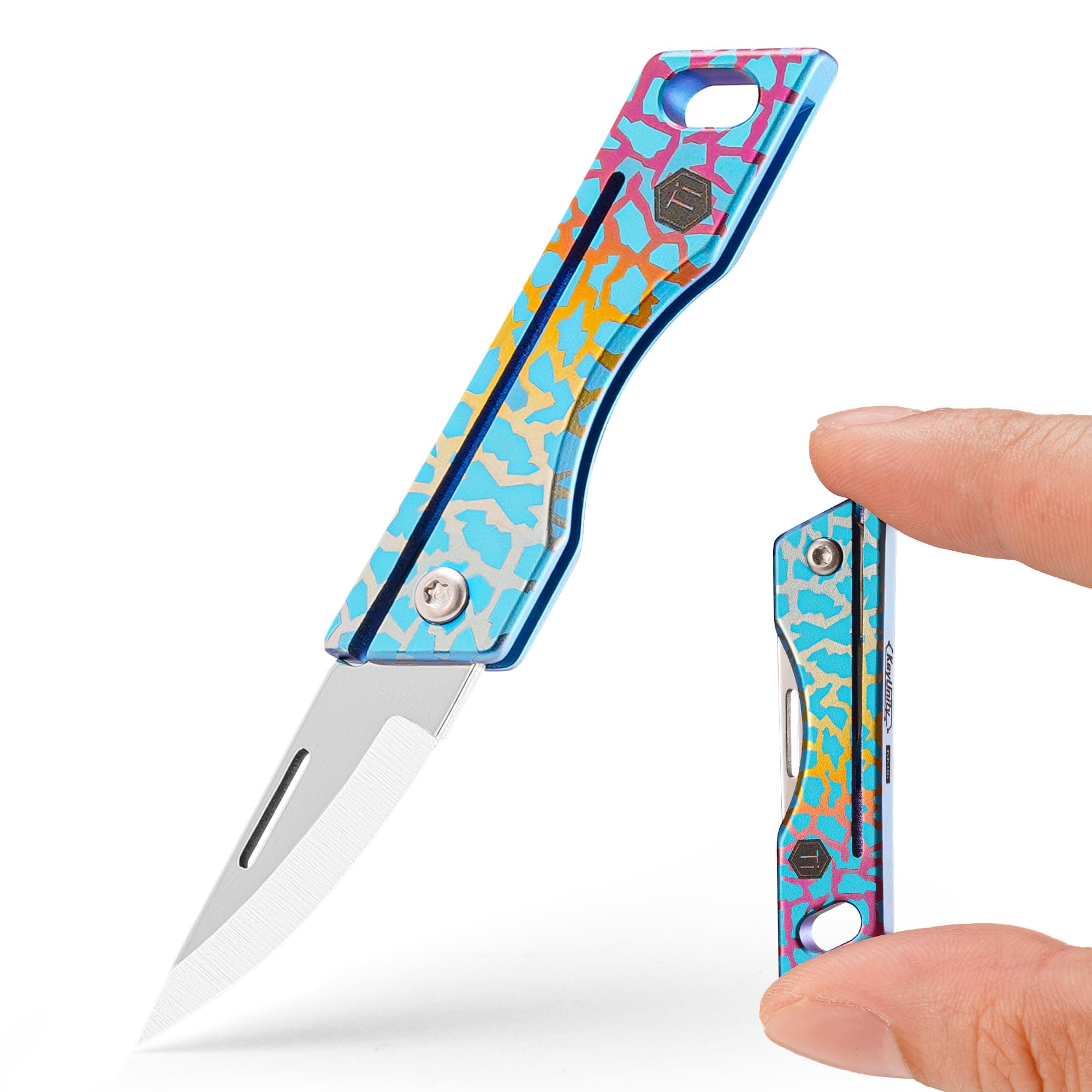 KeyUnity KK06 Titanium Keychain Knife, Lightweight Folding Knife For Daily Cutting Mail, Packages, Ropes, And Tapes(Crackle)