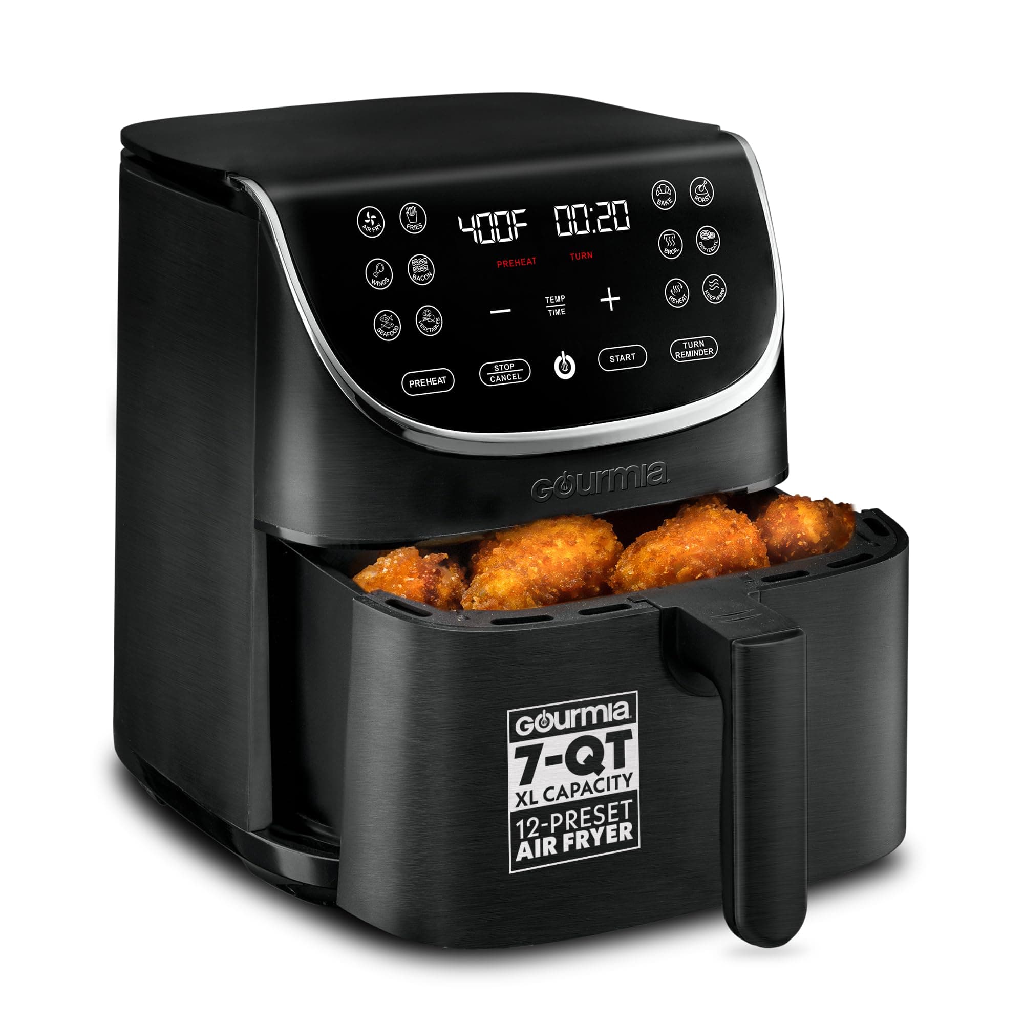 Air Fryer - 7 Qt Large Capacity with LED Display, 12 One-Touch Presets, FryForce 360° Technology, Nonstick Dishwasher-Safe Basket & Crisper Tray, Black