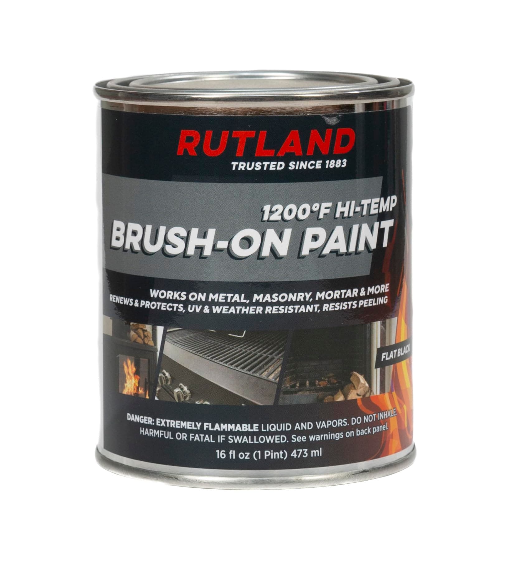 Rutland 1200-Degree F Brush-On Flat Stove Paint, 16 Fluid Ounce, Black