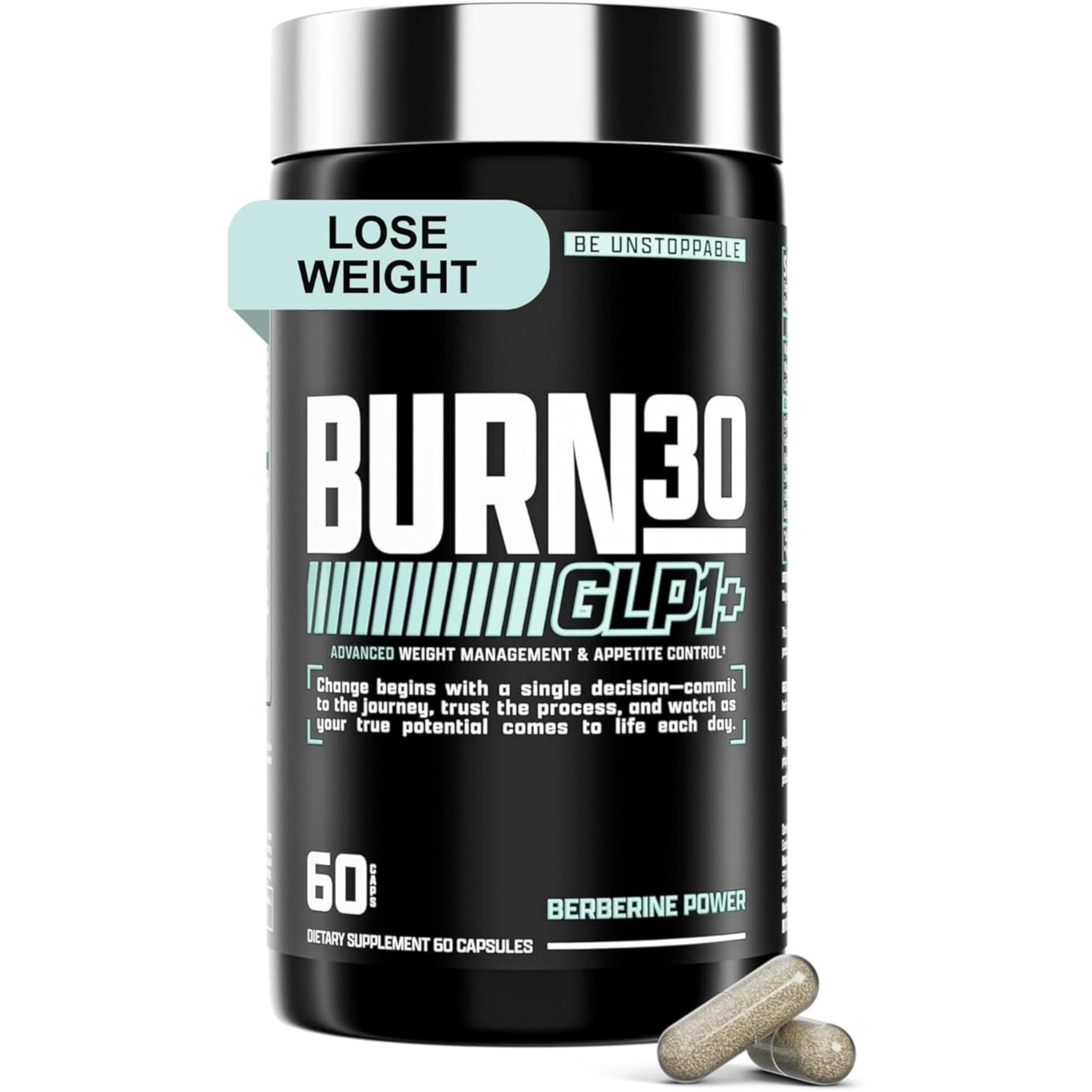 BURN30 GLP-1 Supplement - Super Berberine Weight Management Support GLP1 Naturally | Advanced Appetite Control & Metabolism Support with Clinically Studied Ingredients | Stimulant Free