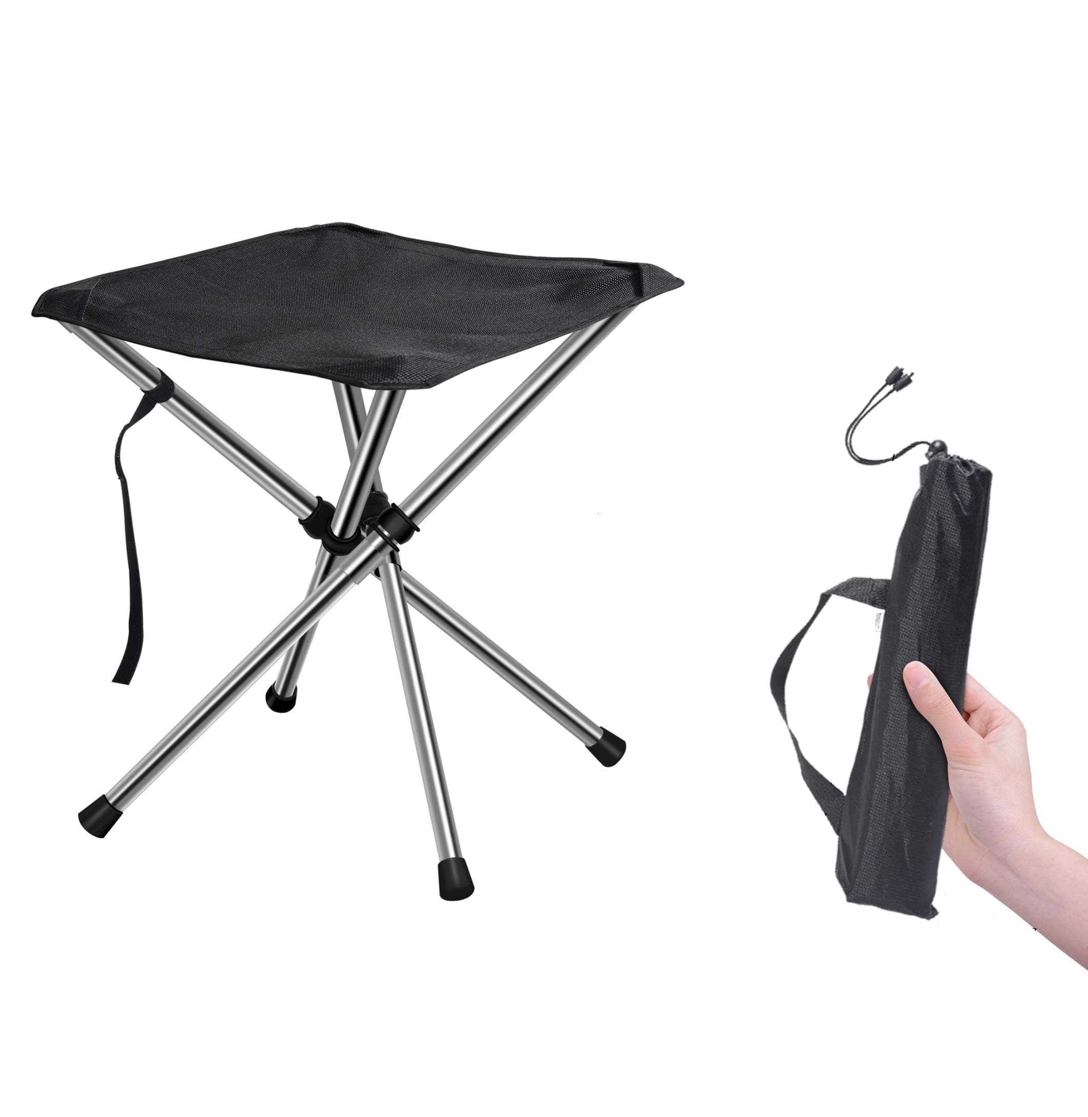 Chiitek Foldable Camping Stool Travel Chair Super Compact Ultralight Weight Tiny Size to Carry Out to Hiking, Beach, Camping, Fishing Unfolded Size 12.6*12.6*13.8inches.