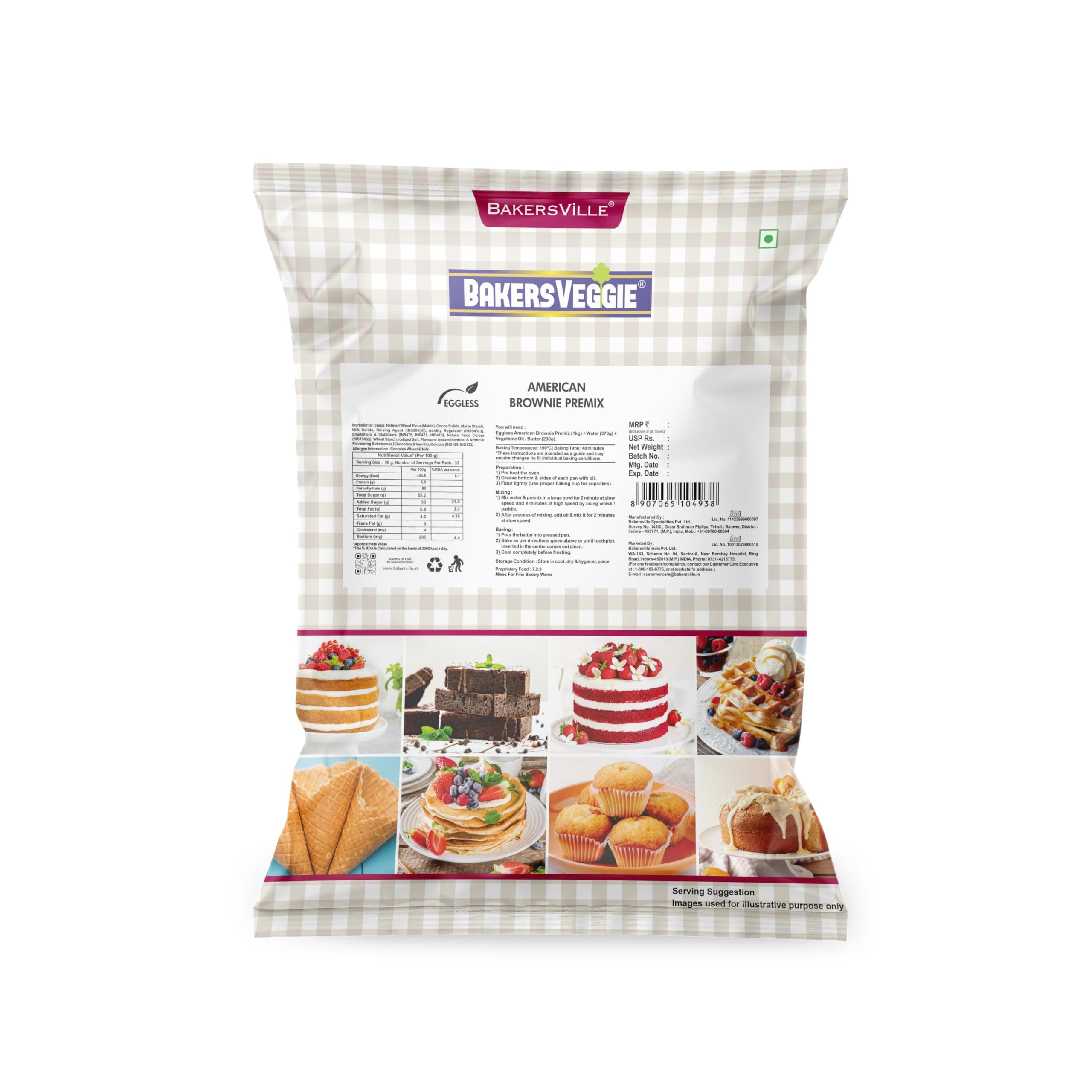 Bakersveggie Eggless Cake Premix, 1 Kg (American Brownie Cake)