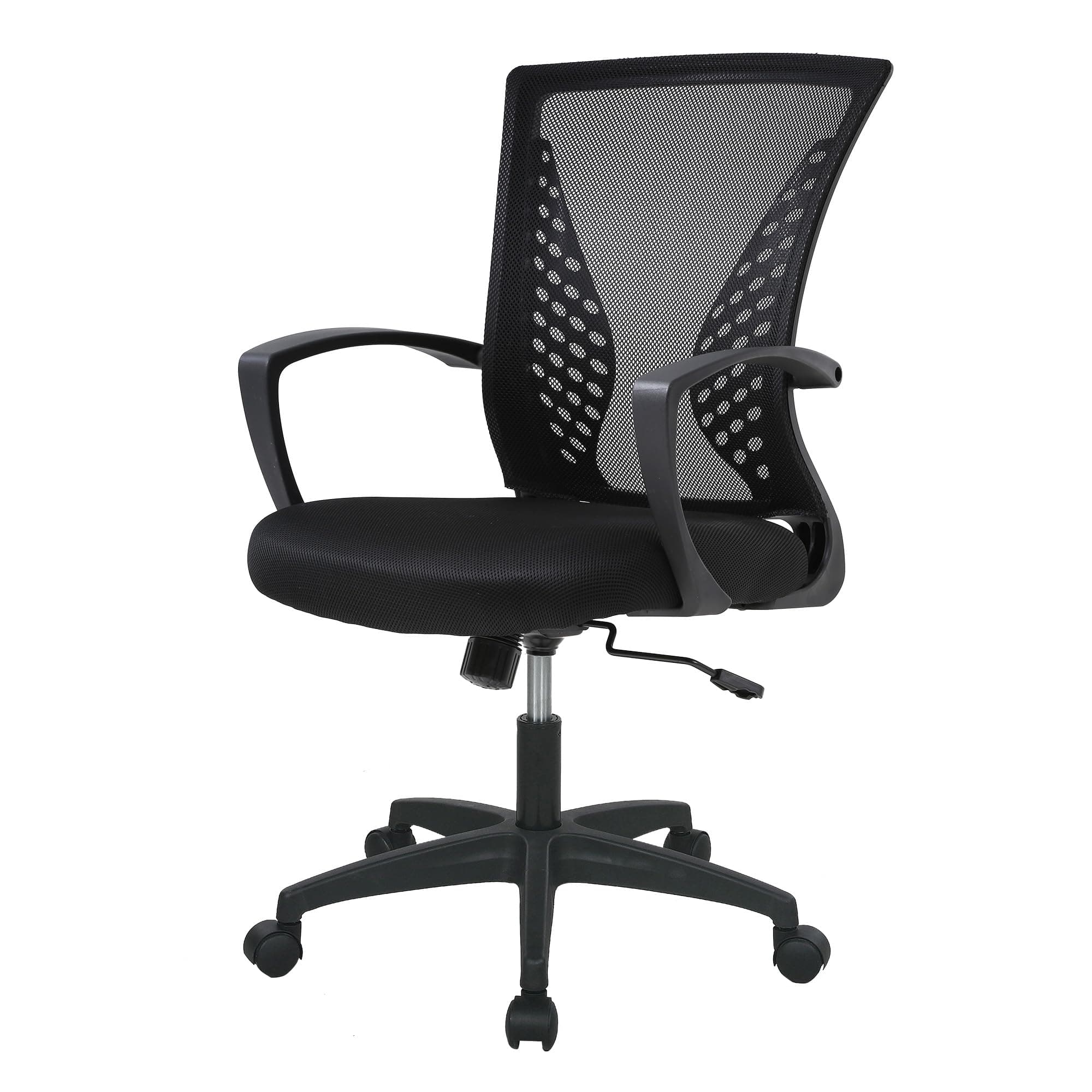 FDW Home Office Chair Mid Back PC Swivel Lumbar Support Adjustable Desk Task Computer Ergonomic Comfortable Mesh Chair with Armrest (Black)