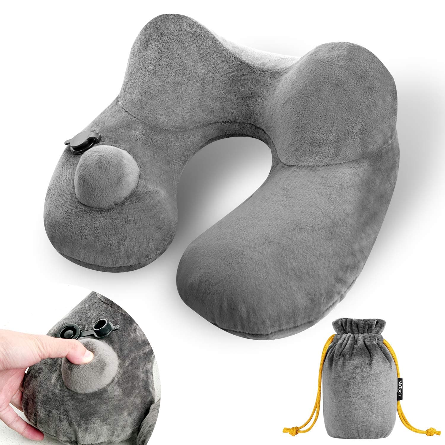 AMAHLE MaToolz Built-in Pump Inflatable U-Shaped Travel Pillow, Self-Inflating Neck Travel Pillow with Head and Neck Supporting Perfect for in-Flight Seat Sleeper, Headrest of car, Long-Sitting Relax