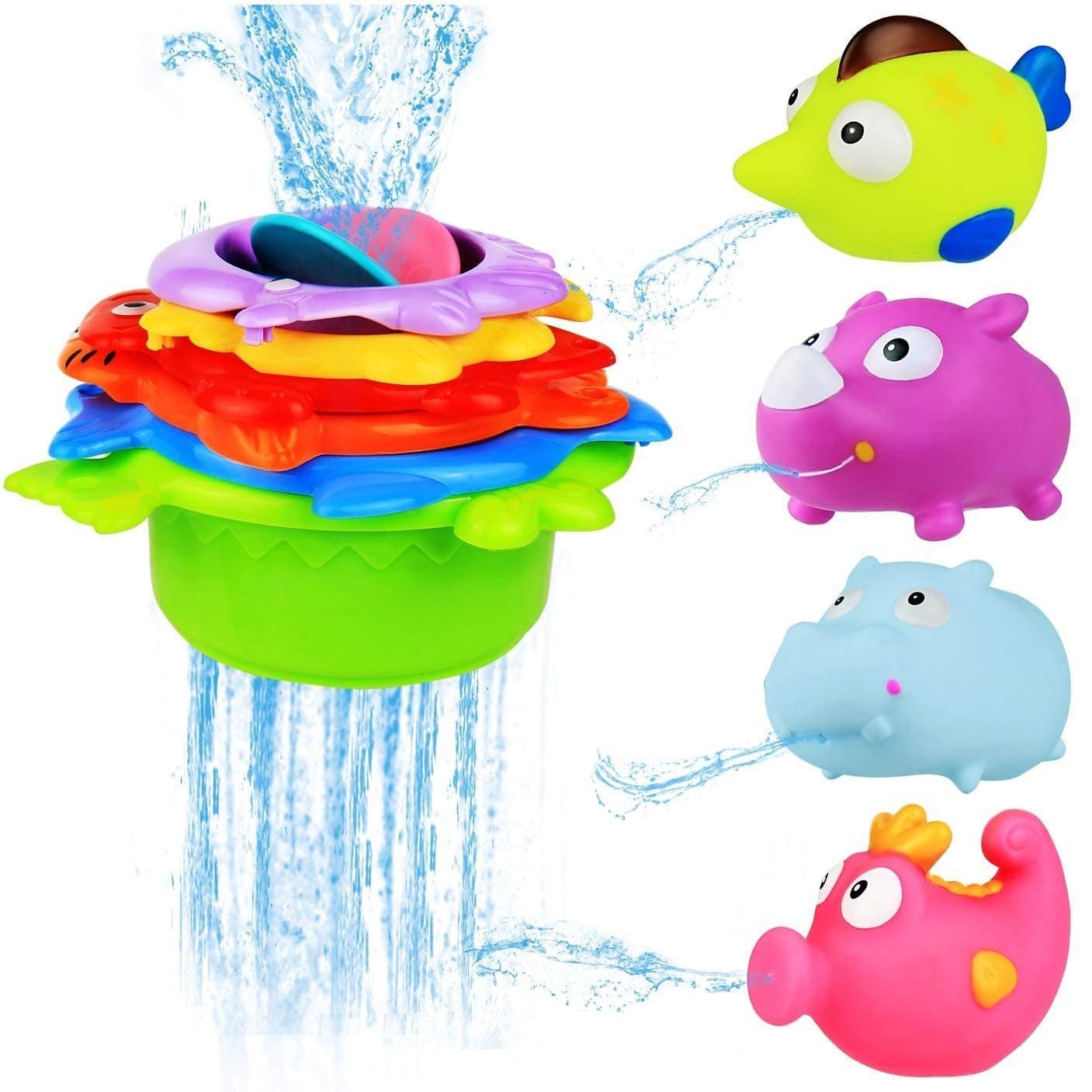 Stacking Cups and Bath Toys Rubber Animals BPA Free,- BBLIKE Colorful Stacking and Nesting Cupsare are to Link and Stack- Indoor Outdoor Beach Fun Bathtub Fun Toy for Water Play