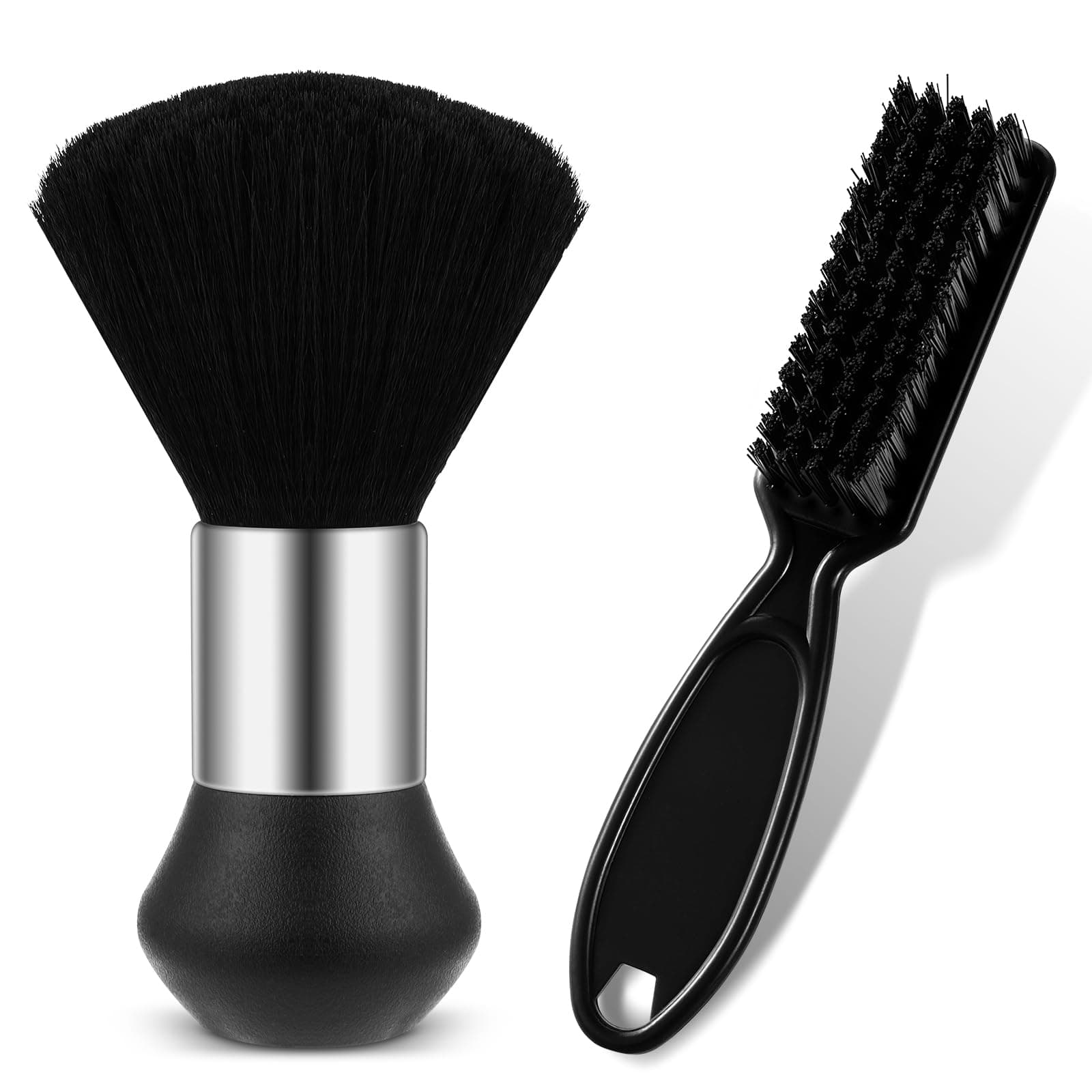 Barber Neck Duster Brush Set - Soft Barber Neck Duster with Barber Trimmer Cleaning Brush, Professional Barber Dusting Hairbrush for Brushing off Hair Around Neckline and Ears