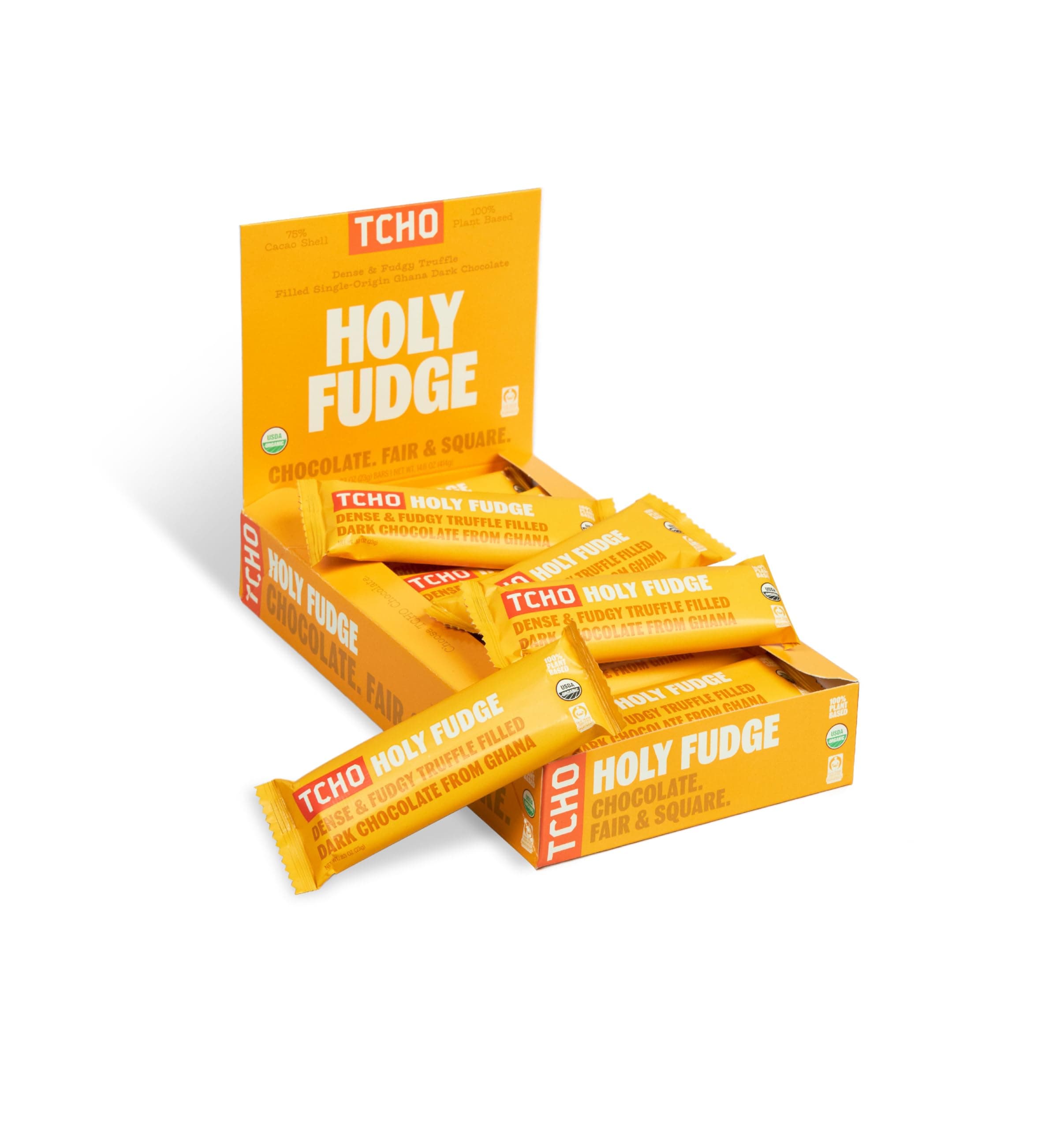 TCHO Holy Fudge 75% Dark Chocolate Bars (18 pack) | 100% Plant-Based, Organic Dark Chocolate | Vegan, Soy-Free, Gluten-Free, Individually Wrapped Bars | Rich Fudgy Indulgence in Every Bite (0.70oz each)