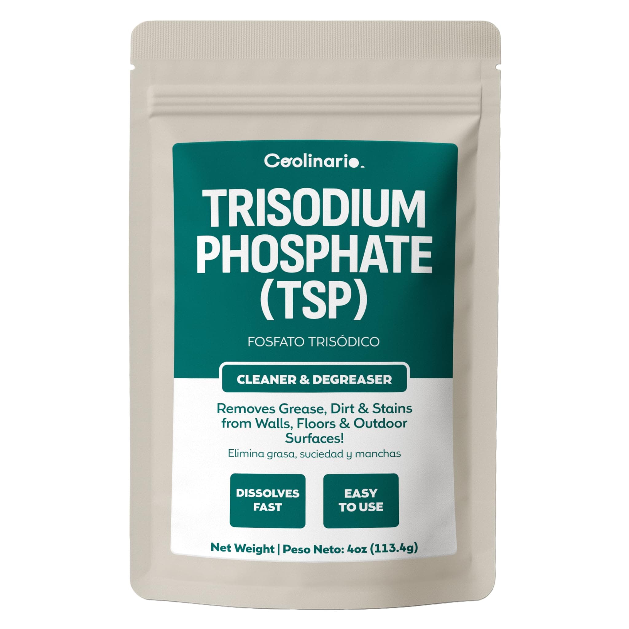 Trisodium Phosphate - TSP Cleaner (4 Oz) Heavy-Duty Cleaner & Degreaser for Walls, Floors & Outdoor Surfaces | Removes Grease, Dirt & Stains | Ideal for Home & Industrial Use