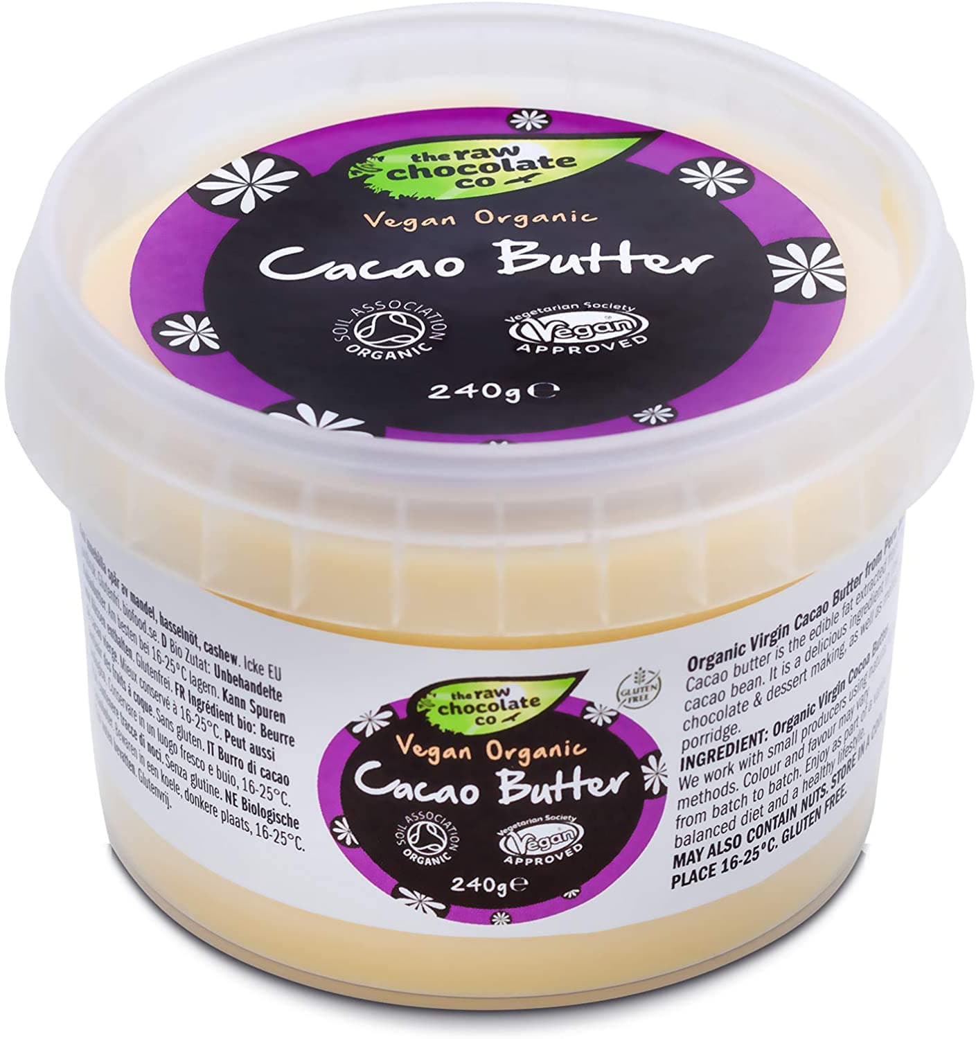 The Raw Chocolate Organic Virgin Cold Pressed Cacao Butter 240 g