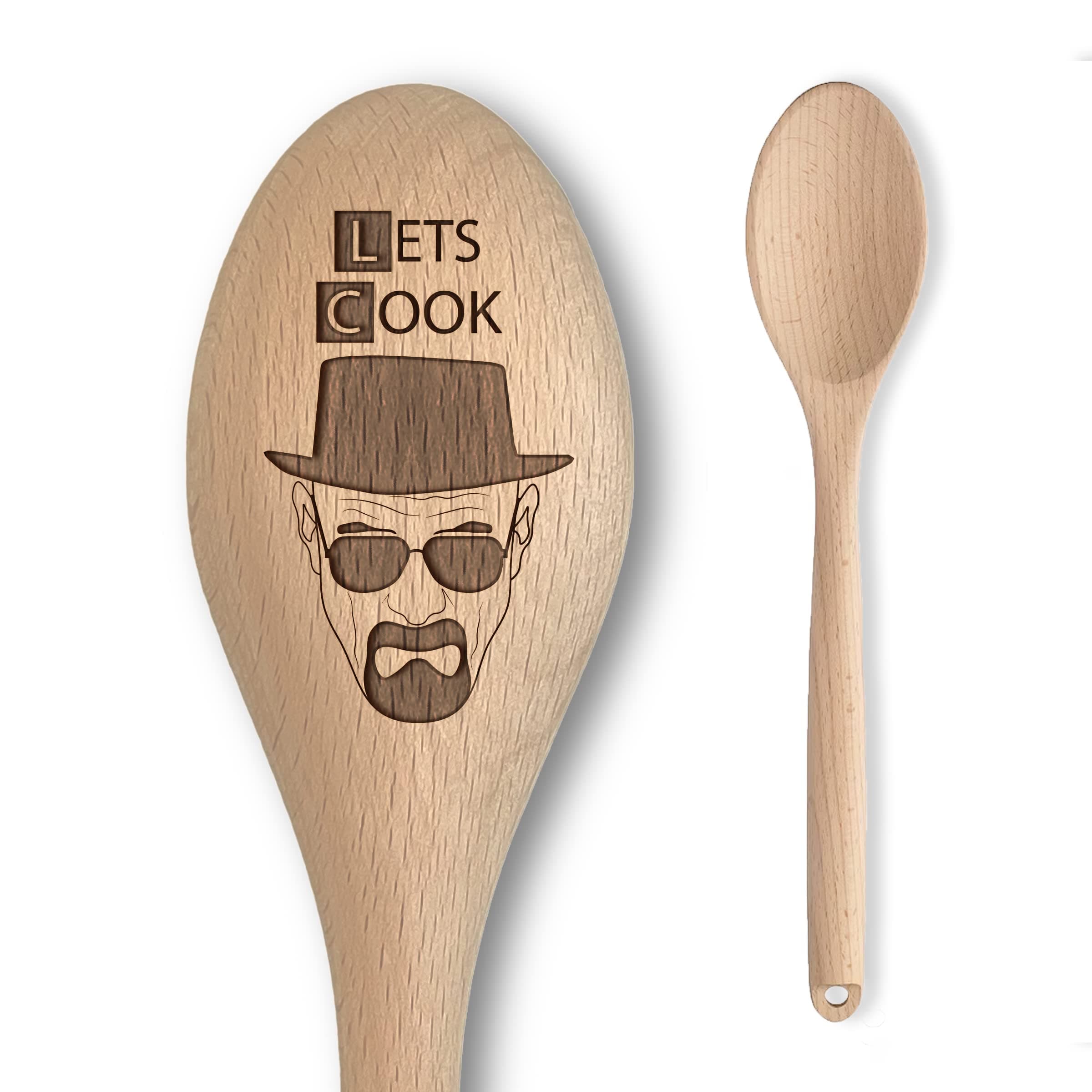 Lets Cook Design - Breaking Inspired Wooden Spoon โ Lets Cook Walter Inscription - Cooking Baking Gift for Men & Women - Unofficial Fan Item