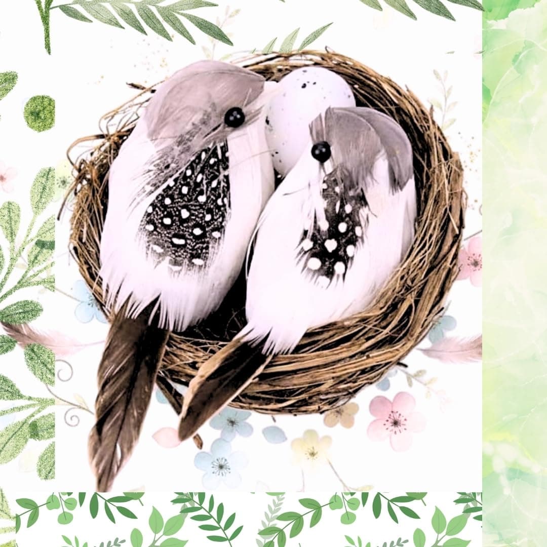 R H lifestyle Artificial Foam Feathered Mini Birds with Hay Nest & Eggs Ornaments, DIY Craft for Home Garden Lawn Decoration Party Accessories (9 x 7 x 5 cm) Pack of 1