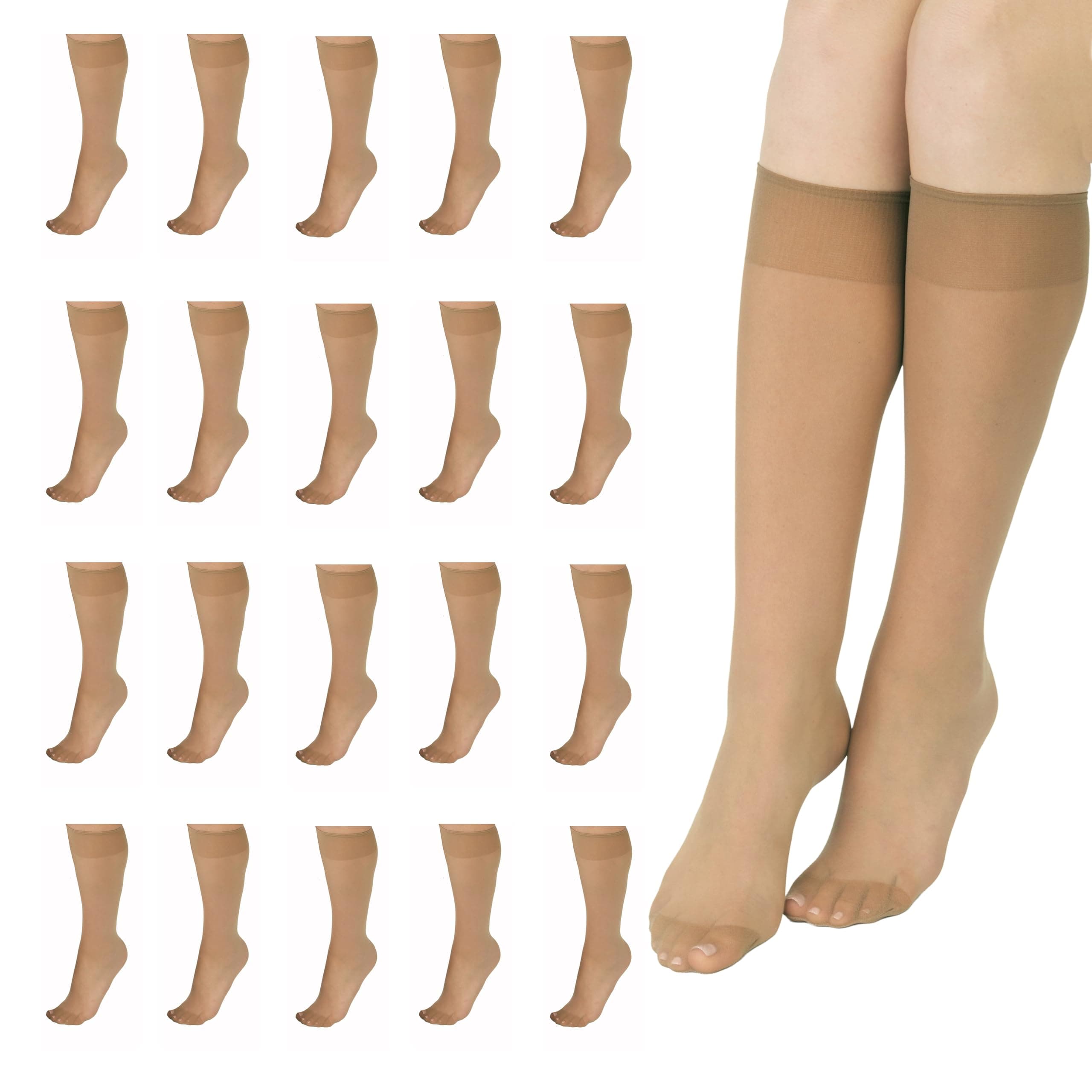 Everyday Women's Knee High Stockings, Reinforced Toe, 100% Nylon, One Size