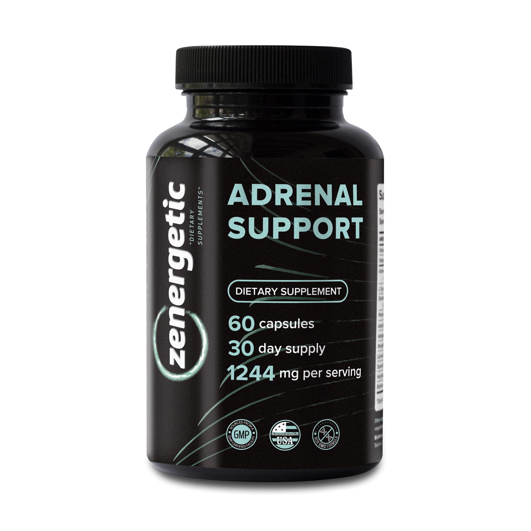 Adrenal Support Supplements โ Cortisol Manager, Calm Support, Mood & Energy With Ashwagandha, L-Tyrosine, Rhodiola Rosea Holy Basil 60 Pills Non Gmo