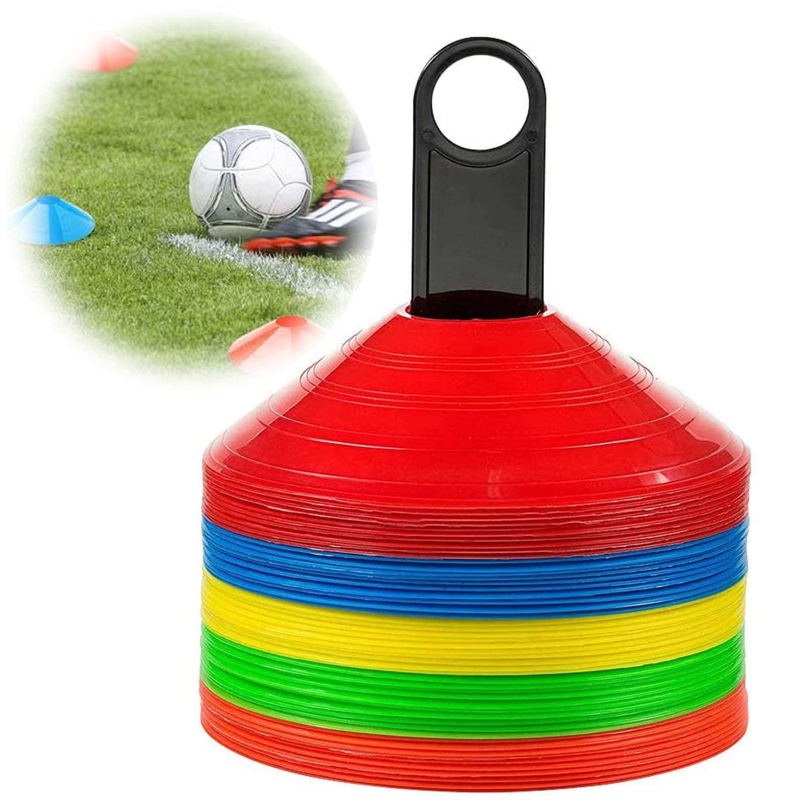 Haploon 50 PCS Pro Disc Cones,Agility Multi-Colored Soccer Cones with Carry Bag and Holder for Kids Football Basketball Drills Field Markers