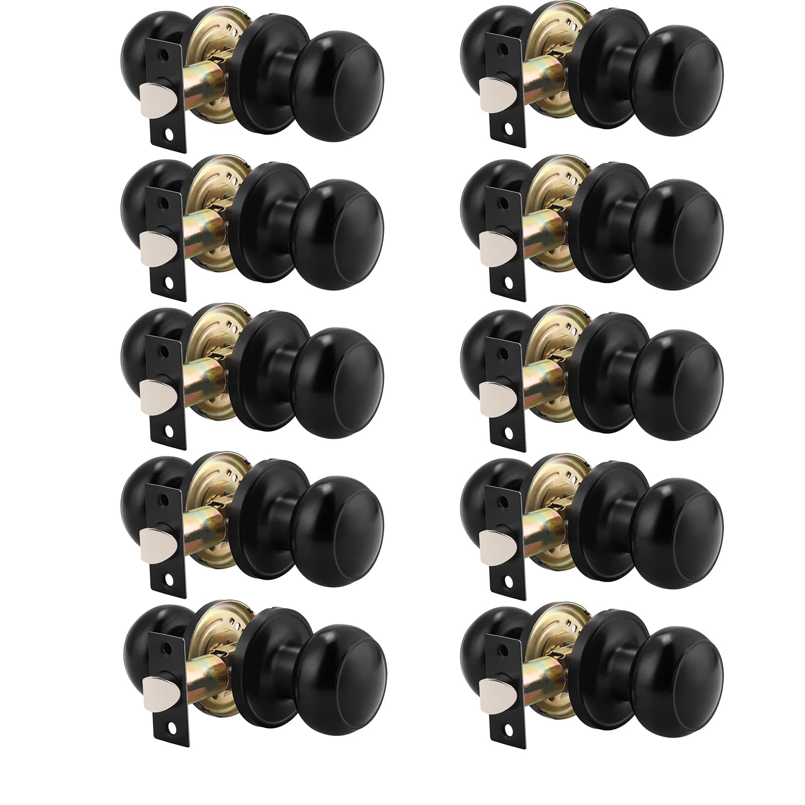 Probrico (10 Pack Round Passage Door Knob(Non-Locking Knobs), Keyless Doorknobs Interior/Exterior Door Lockset,Passage Knobs for Hallway/Closet,Black Finish Modern Design Door Hardware