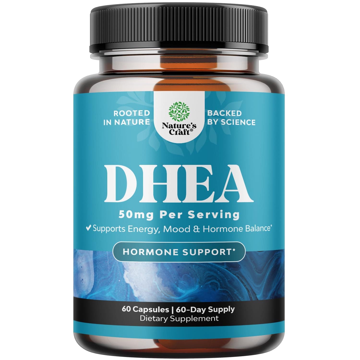 DHEA Supplement for Women & Men - Pure DHEA 50mg for Hormone Balance, Improves Mood Stability, Brain Function, Immune System, Energy & Fertility - Dehydroepiandrosterone Capsules for Adults - 60 Ct