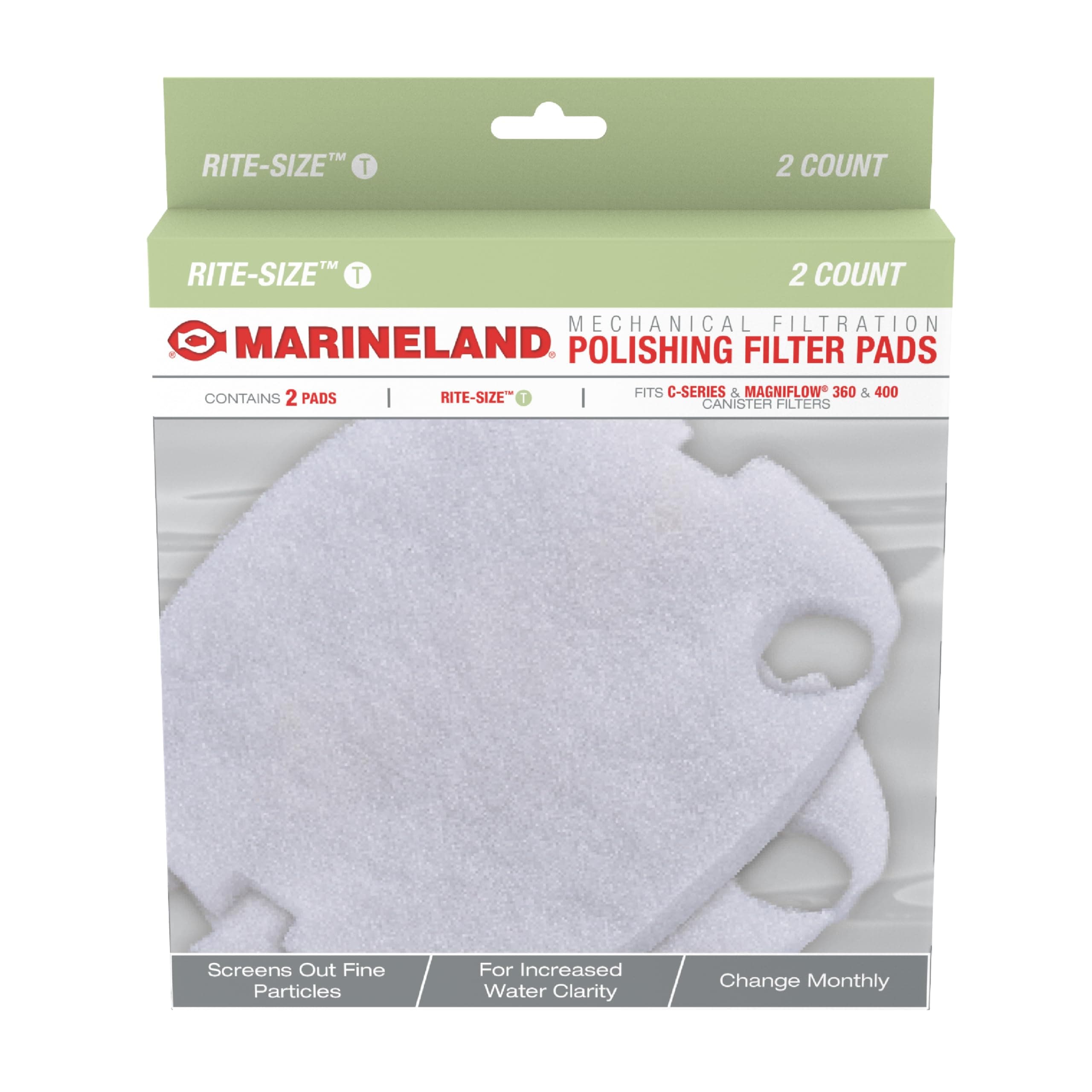 Marineland Polishing Filter Pads, 2 Count, Support Mechanical Aquarium Filtration, Rite-Size T, Fit C-Series and Magniflow 360 and 400 Canister Filters