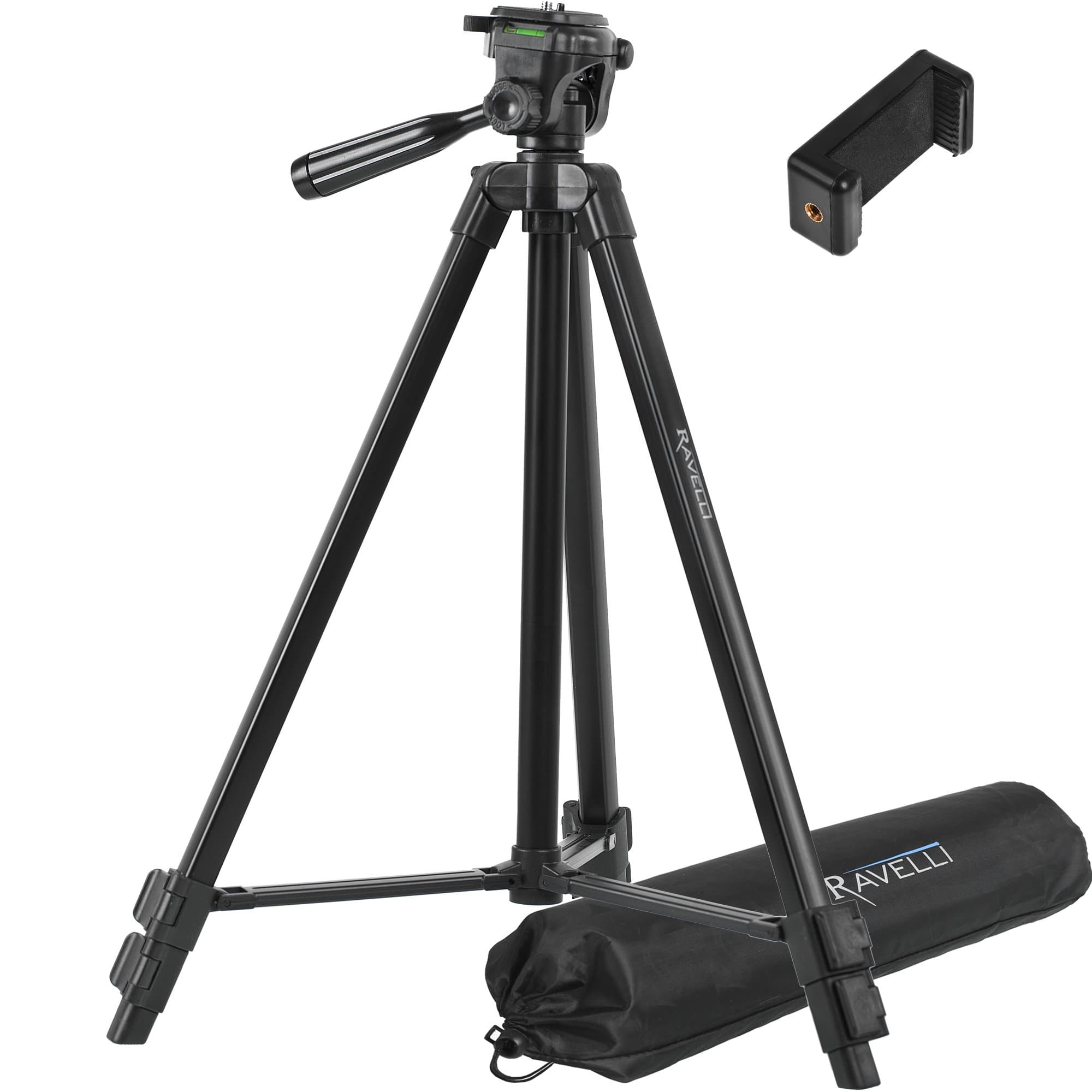 Ravelli APLT3 53" Light Weight Aluminum Tripod with Bag Includes Universal Smartphone Mount