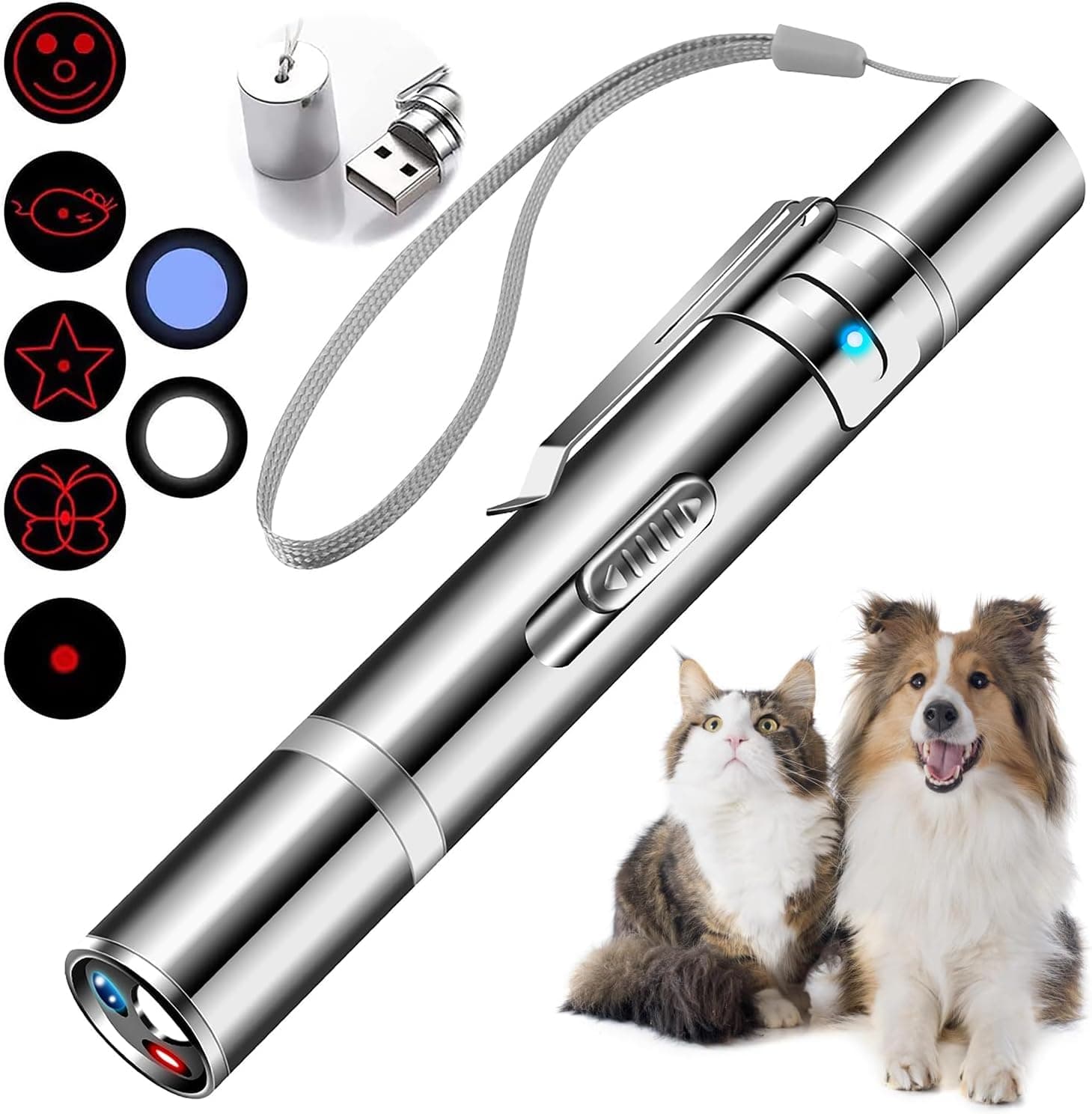 Mumoo Bear Cat Toys, Laser Pointer with 5 Adjustable Patterns, USB Recharge Laser, Long Range and 3 Modes Training Chaser Interactive Toy, Dog Laser Toy
