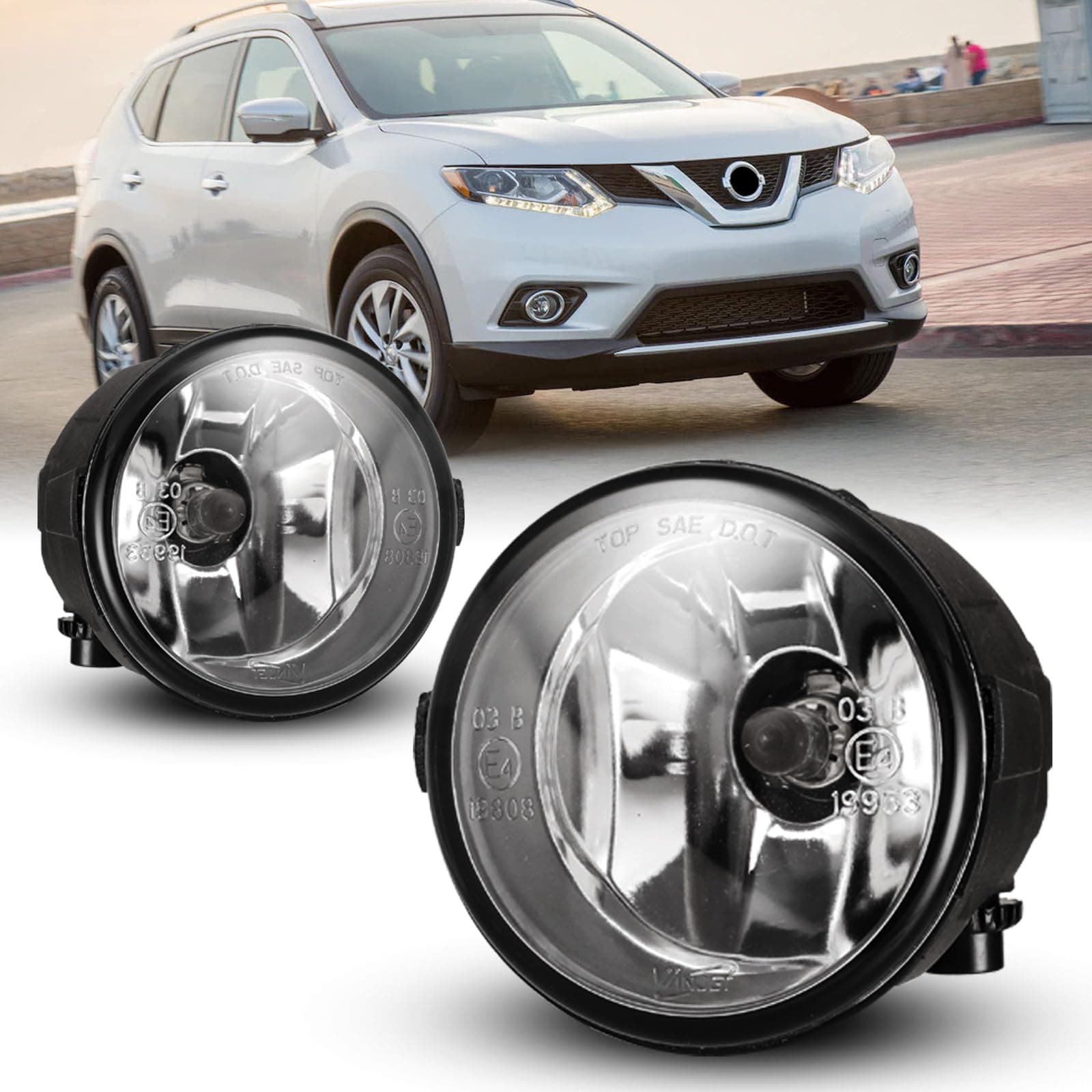 Fog Lights for Juke 11-14/ Rogue 11-15/ Cube 09-14/ Versa 07-11/ Infiniti QX70 14-16 OEM Replacement Fog Lamps Assembly 1 Pair H8 12V35W (Clear lens)