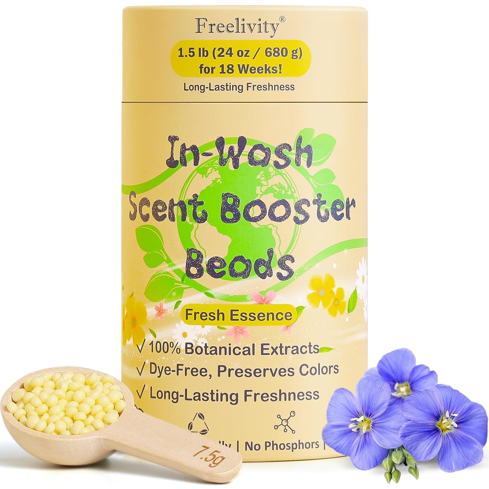In‑Wash Scent Booster Beads – Fresh Essence Scent, Laundry Beads fabric softener, 24 oz – Lasts Up to 70 Washing Cycles – Eco‑Friendly & Safe for Babies and Kids