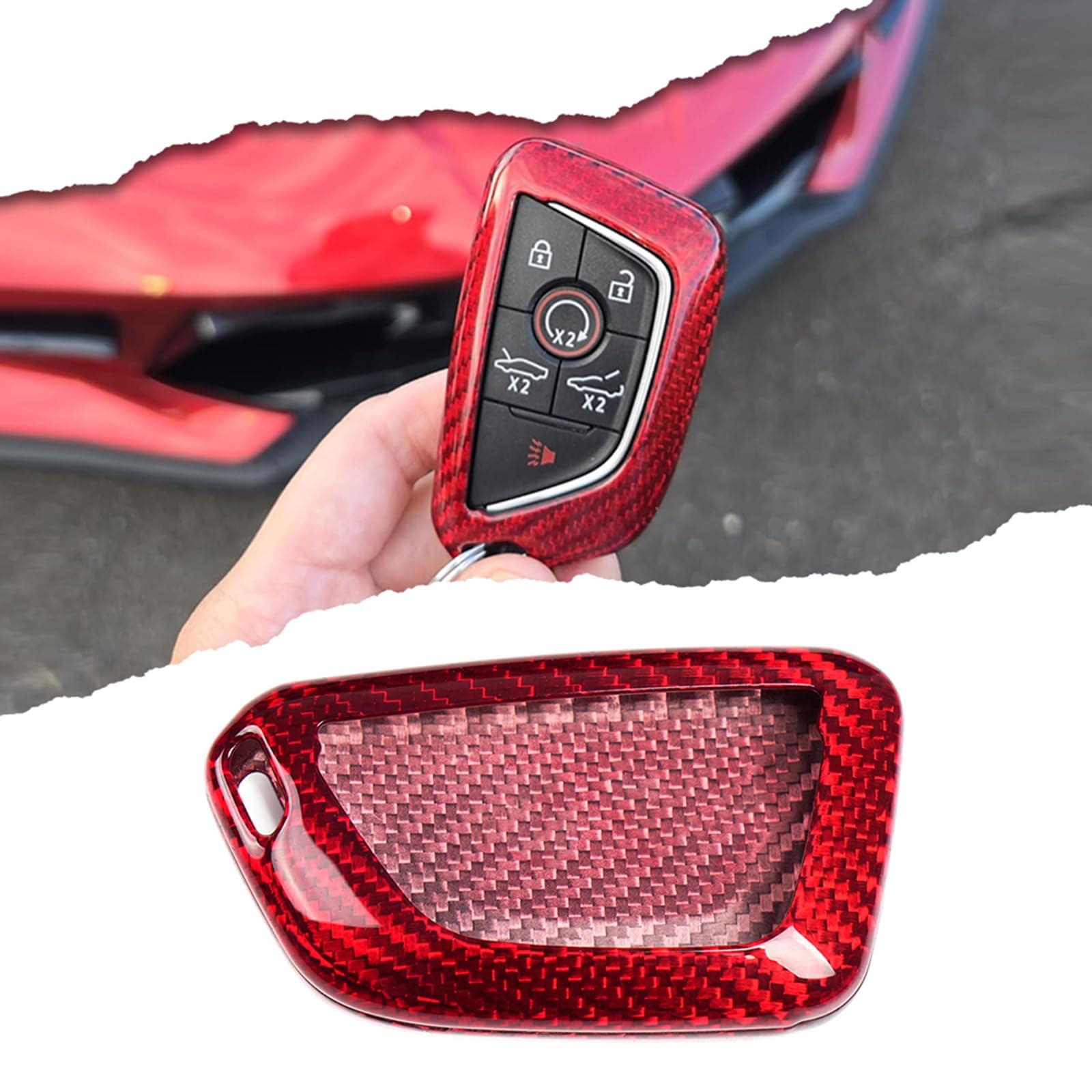 Genuine Carbon Fiber for Chevrolet Corvette C8 Key Fob Case Cover 2020 2021 2022 (Red, Black) Keyless Entry Shell Trim (Red), 4 x 1 x 1